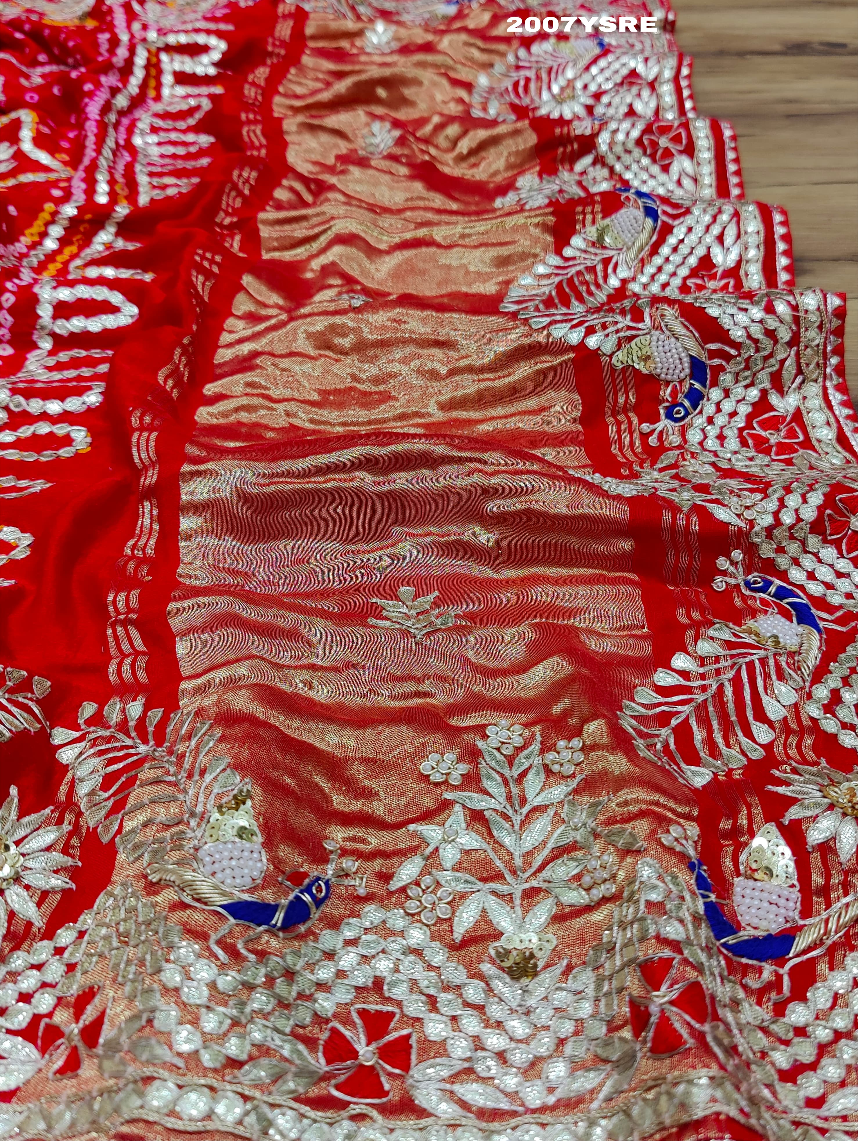 By New Gaji Silk Bandhani Style With Gotapatti Work Saree