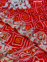 By New Gaji Silk Bandhani Style With Gotapatti Work Saree