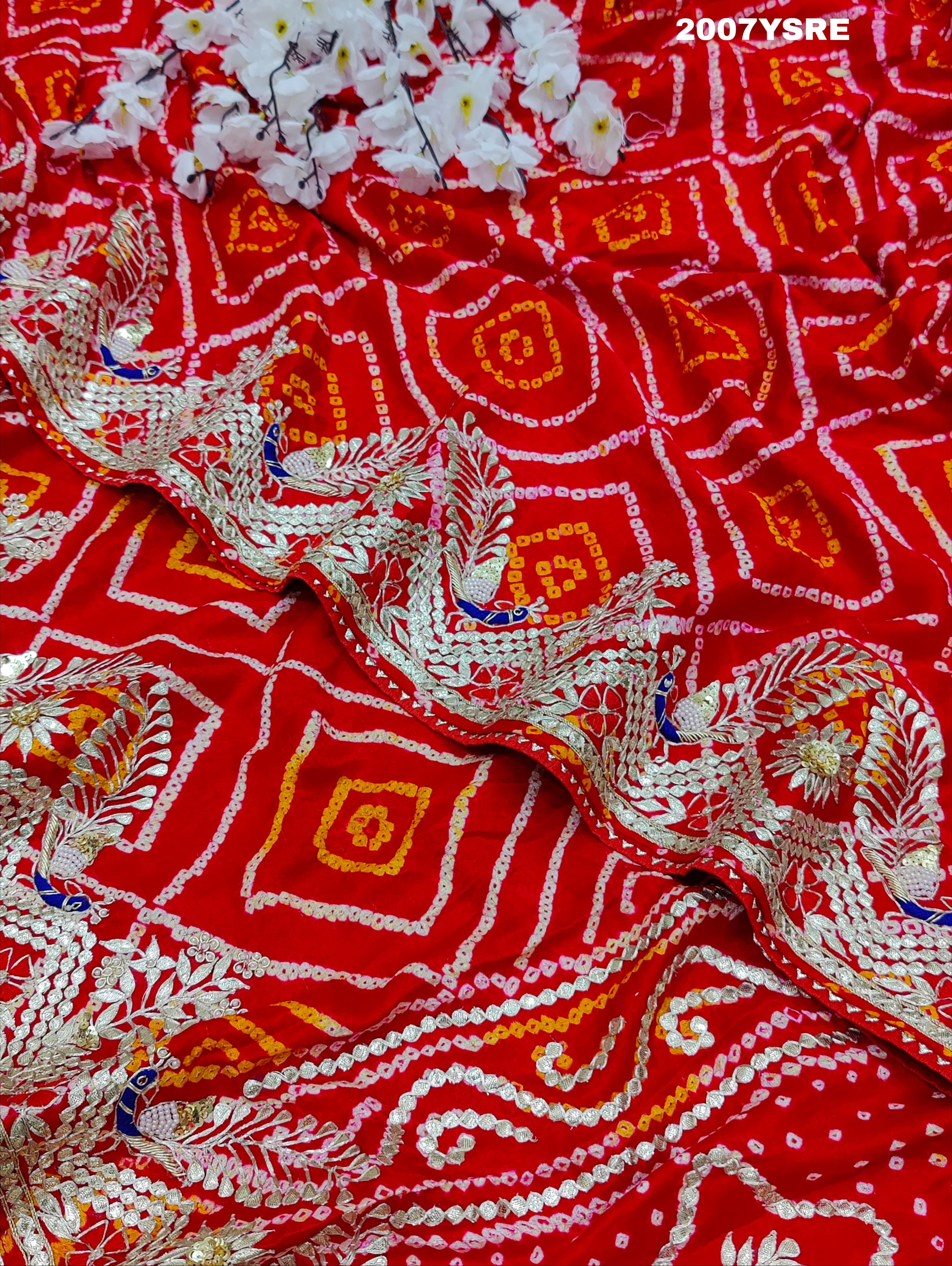 By New Gaji Silk Bandhani Style With Gotapatti Work Saree