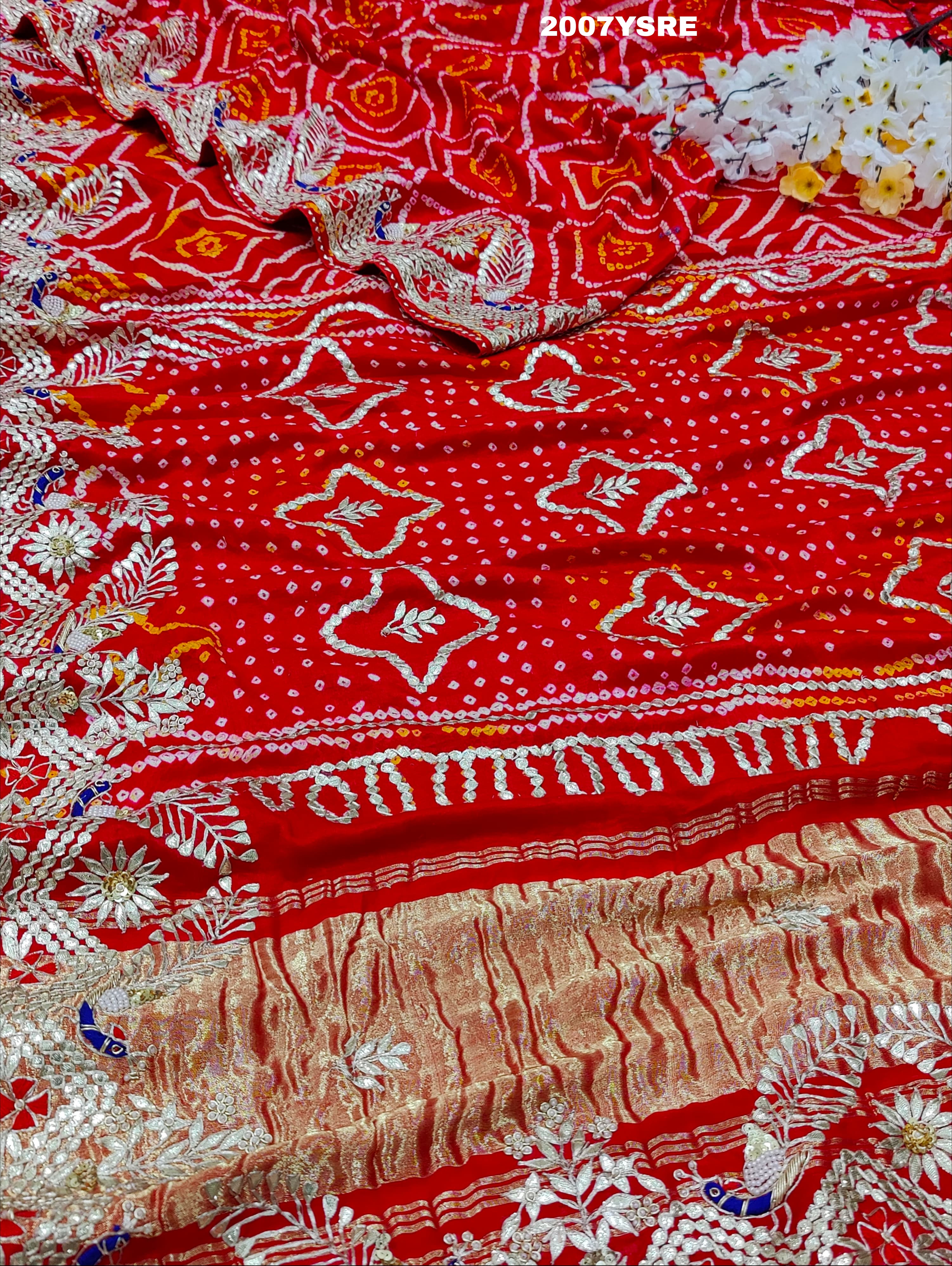 By New Gaji Silk Bandhani Style With Gotapatti Work Saree
