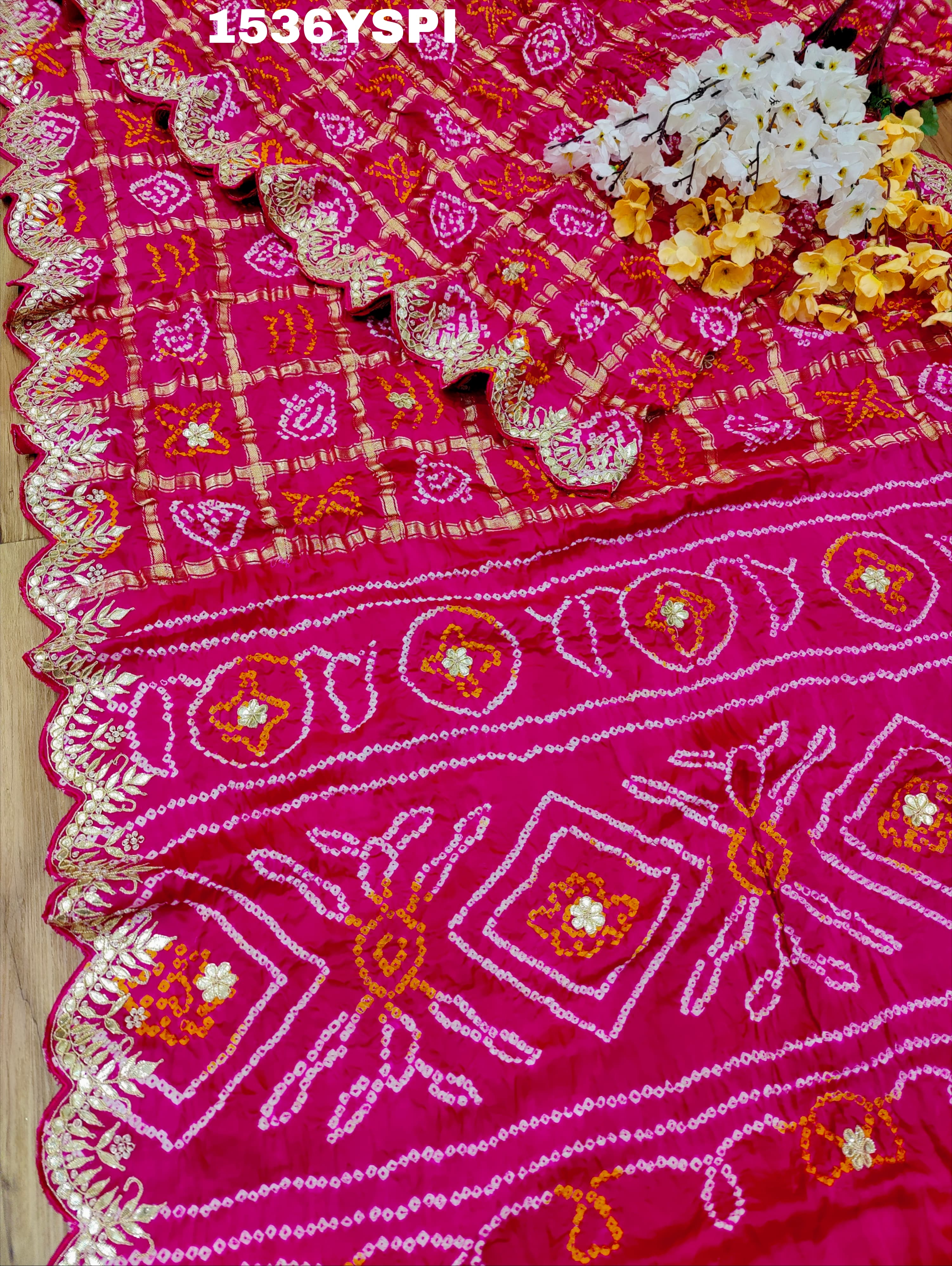 By New Famous Pure Gaji silk Gharchola Bandhani Gota patti Work Saree