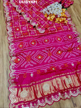 By New Famous Pure Gaji silk Gharchola Bandhani Gota patti Work Saree