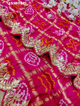 By New Famous Pure Gaji silk Gharchola Bandhani Gota patti Work Saree