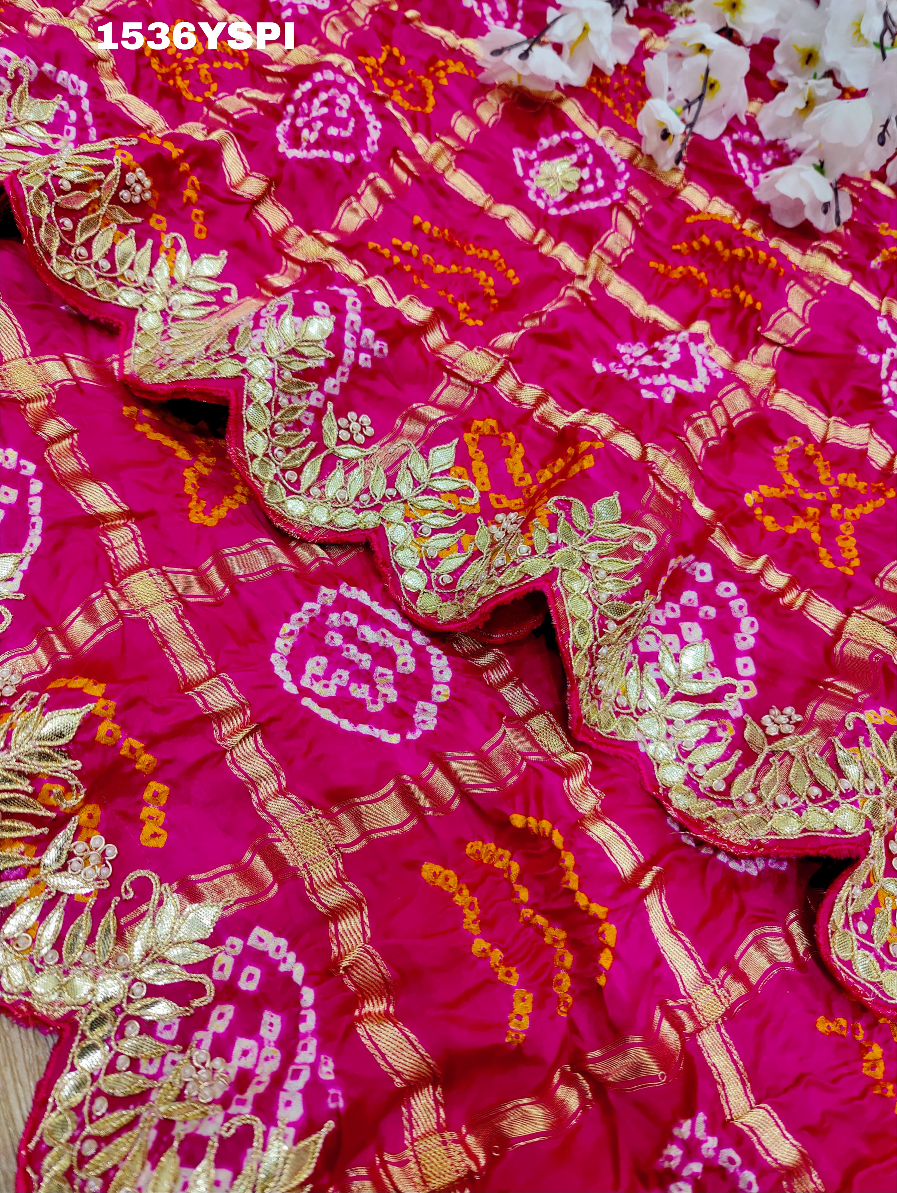 By New Famous Pure Gaji silk Gharchola Bandhani Gota patti Work Saree