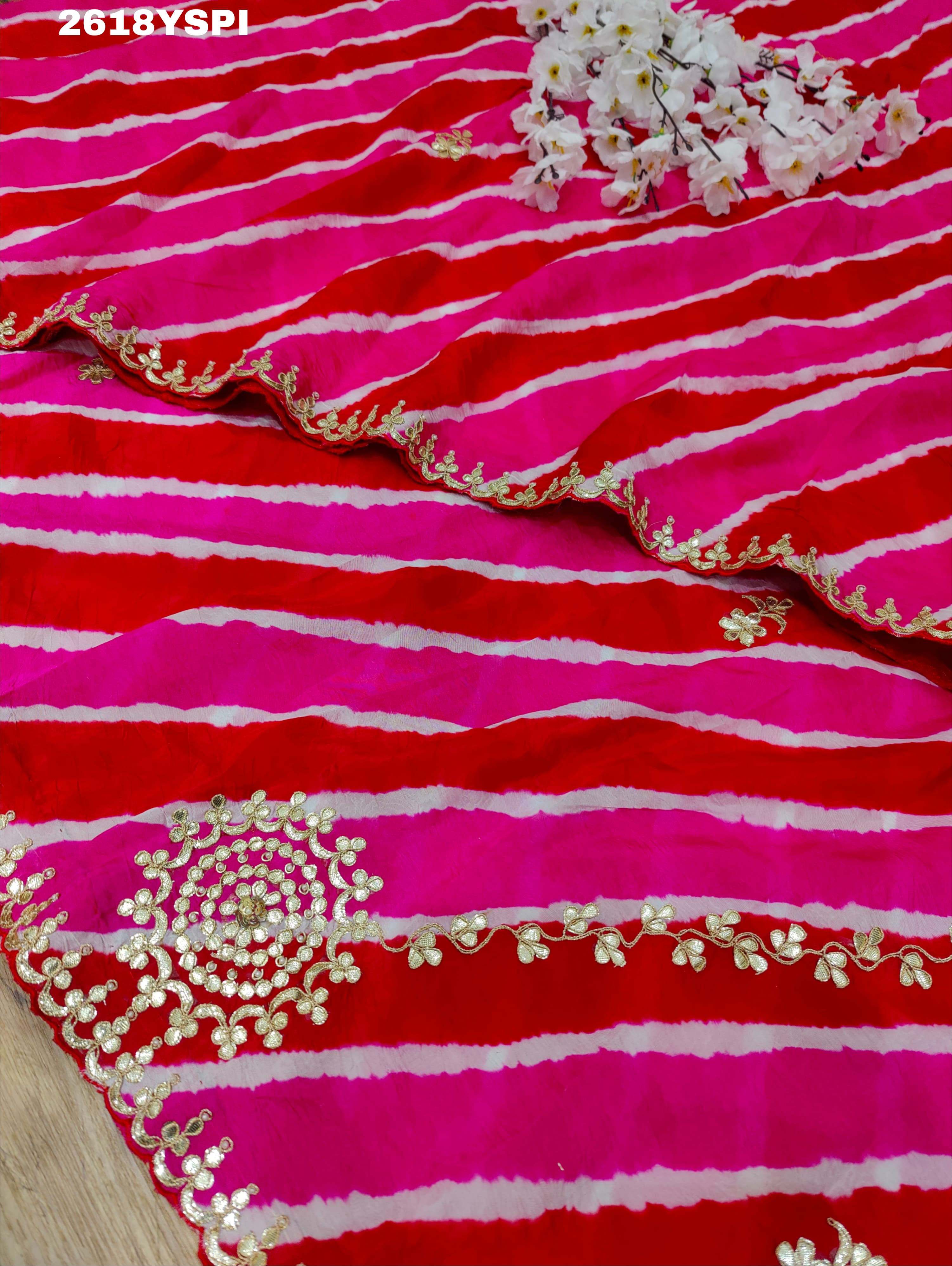New Chinon Leheriya Style with Gotapatti Work Saree
