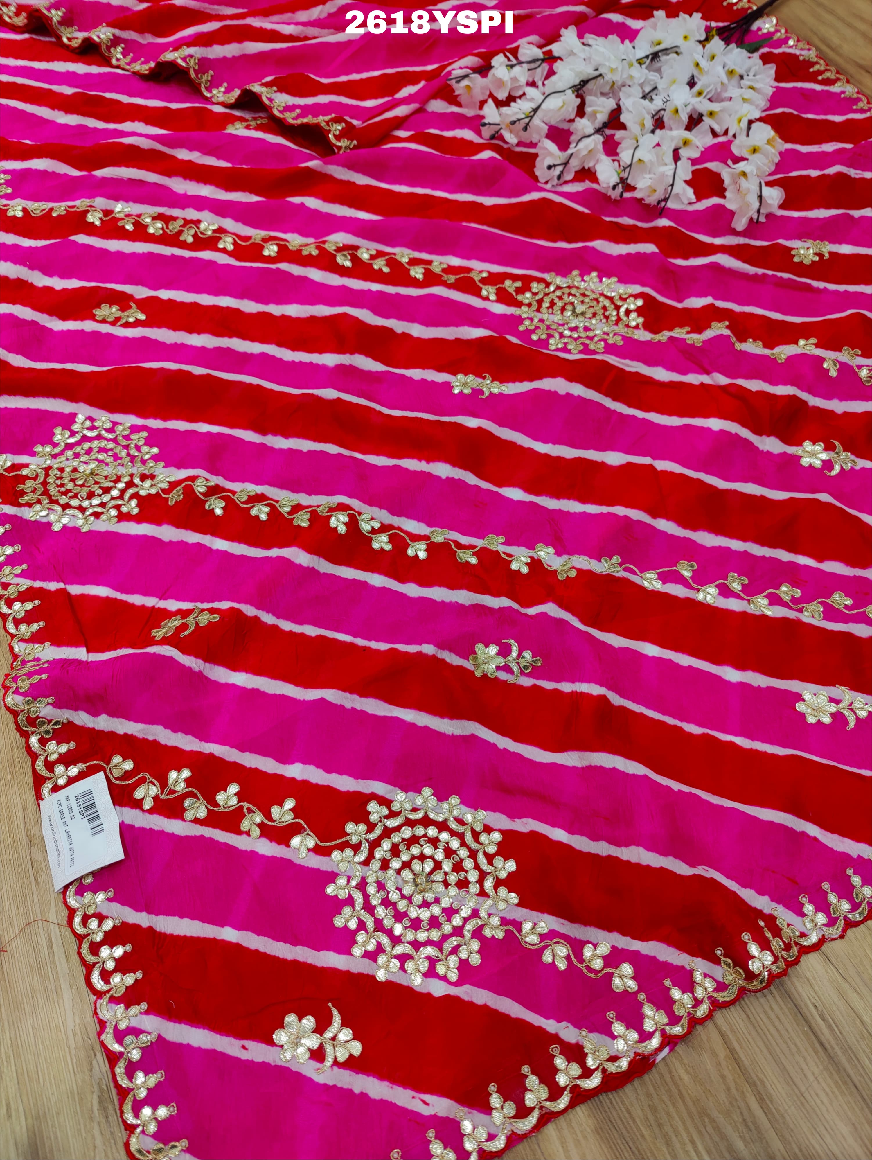 New Chinon Leheriya Style with Gotapatti Work Saree