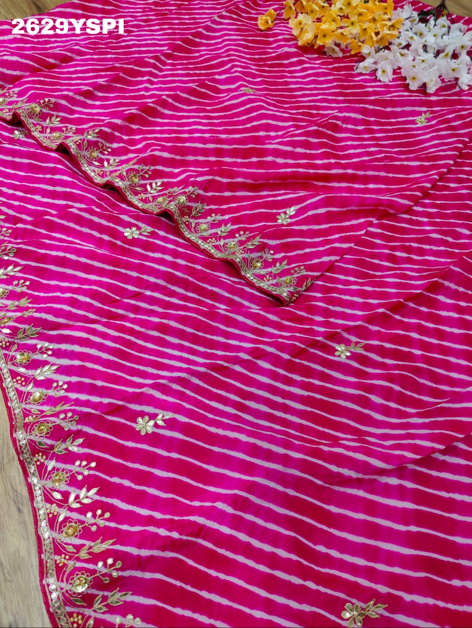 New Dola Silk Leheriya Style with Gotapatti Work Saree