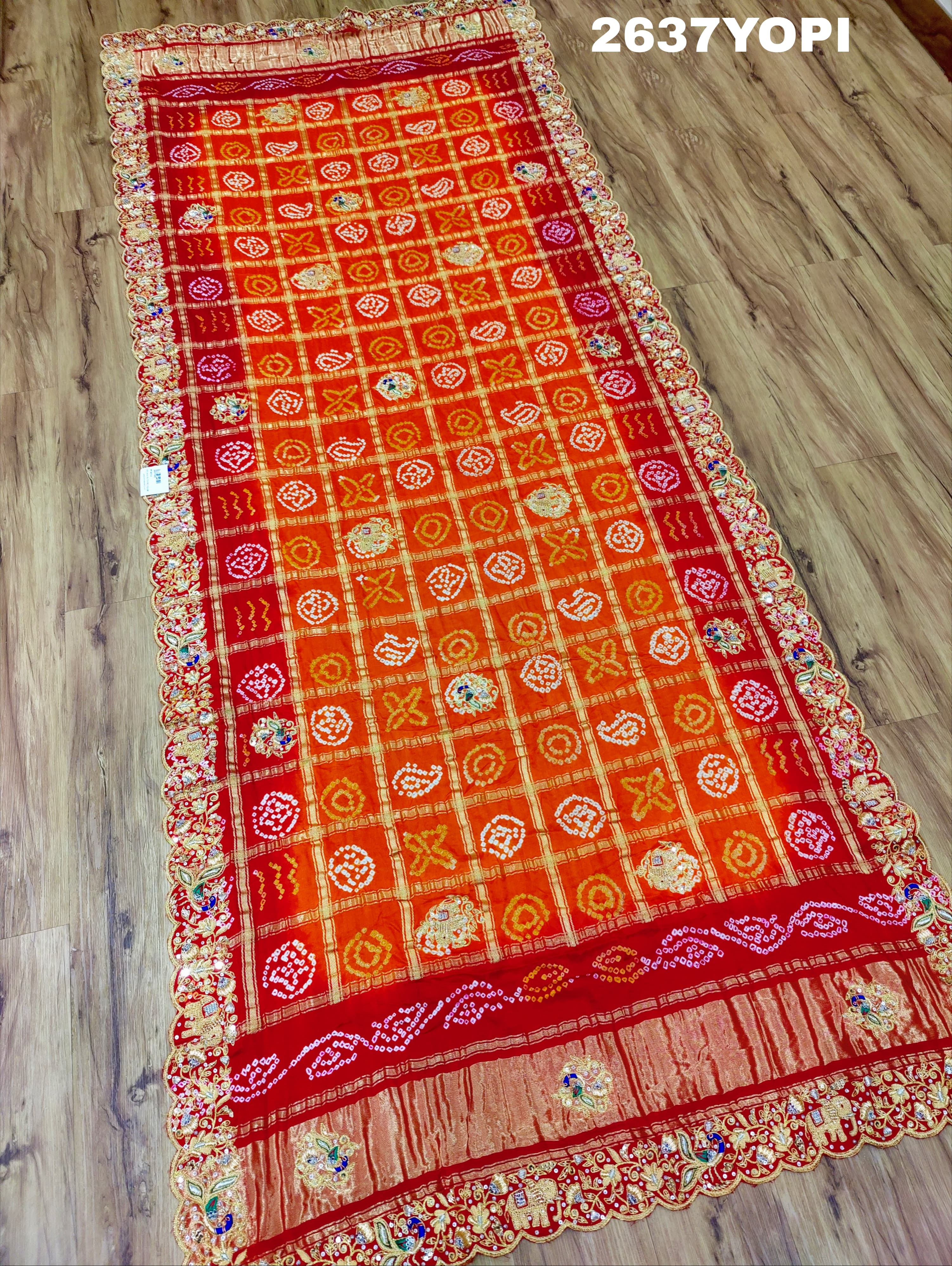 By New Rajasthani Gaji Silk Ghatchola Bandhani Style Zardoji Work Chunri