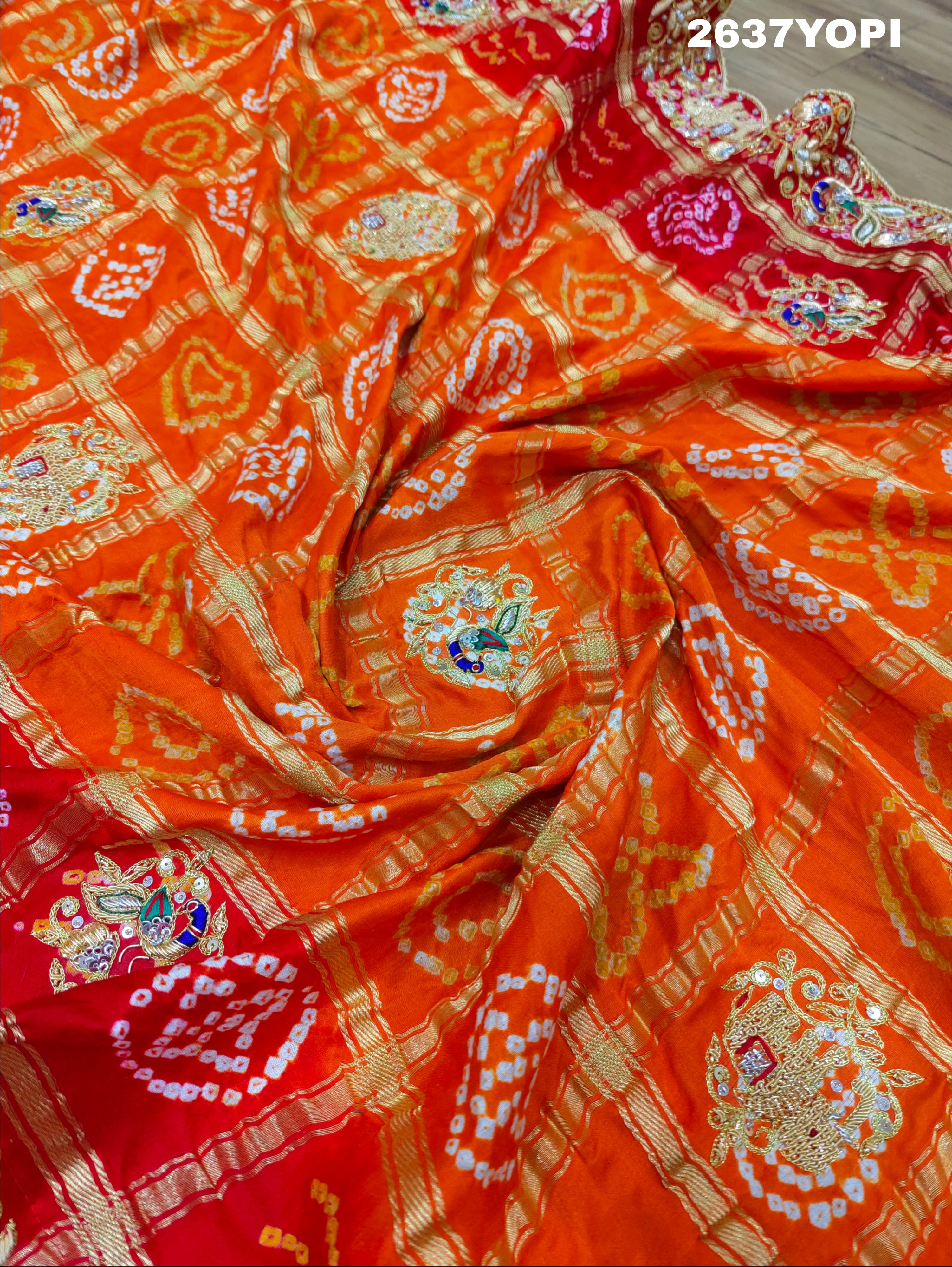 By New Rajasthani Gaji Silk Ghatchola Bandhani Style Zardoji Work Chunri