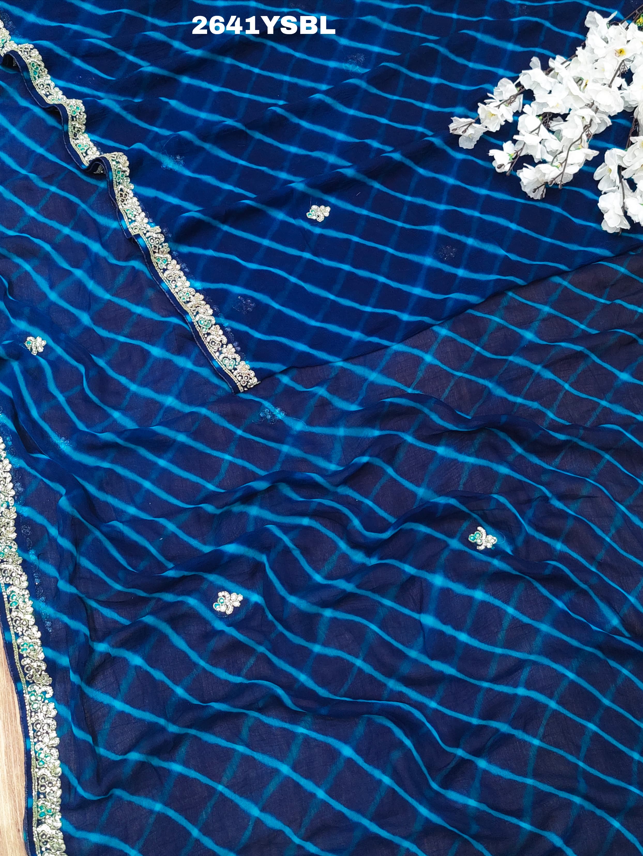 By New Chiffon Leheriya Style With Cutdana Work Saree