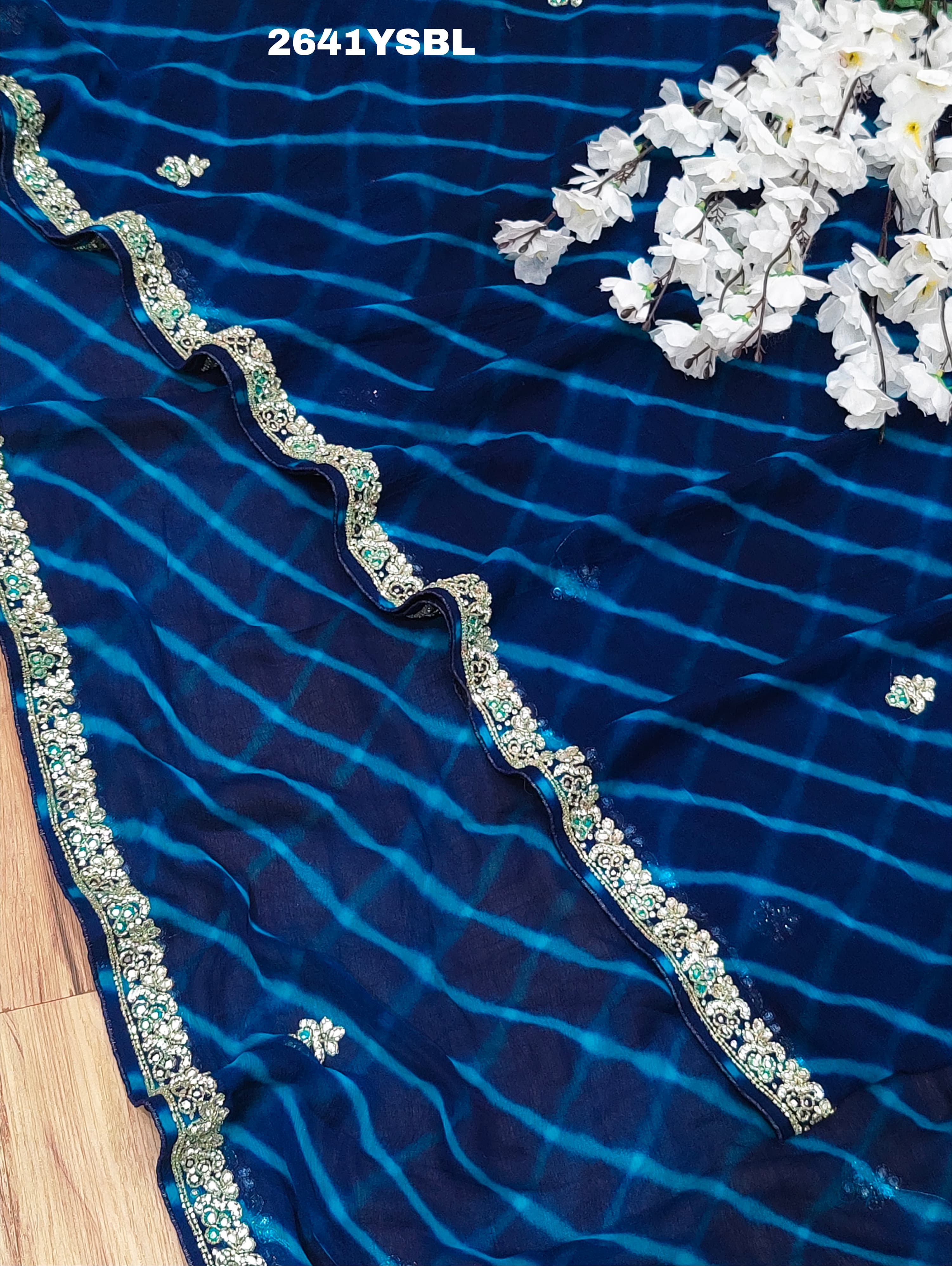 By New Chiffon Leheriya Style With Cutdana Work Saree