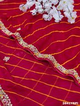By New Chiffon Leheriya Style With Cutdana Work Saree