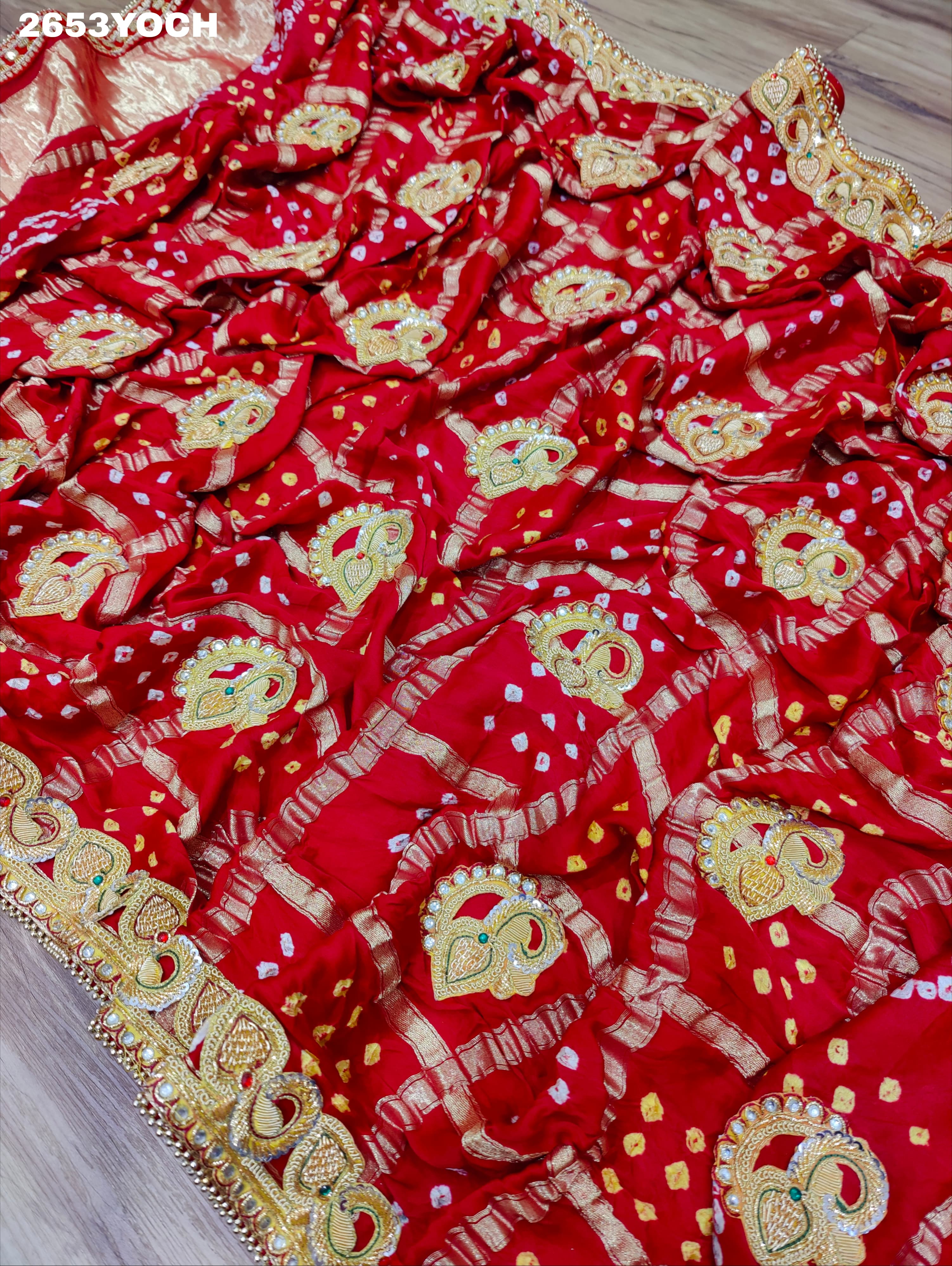KcPc New Semi Gaji Silk Bandhani Style With Bel buti Work Odhna KCPC