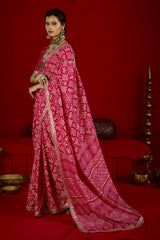 By New Arrival Modal Silk Ajrakh Style With Gotapatti Work Saree