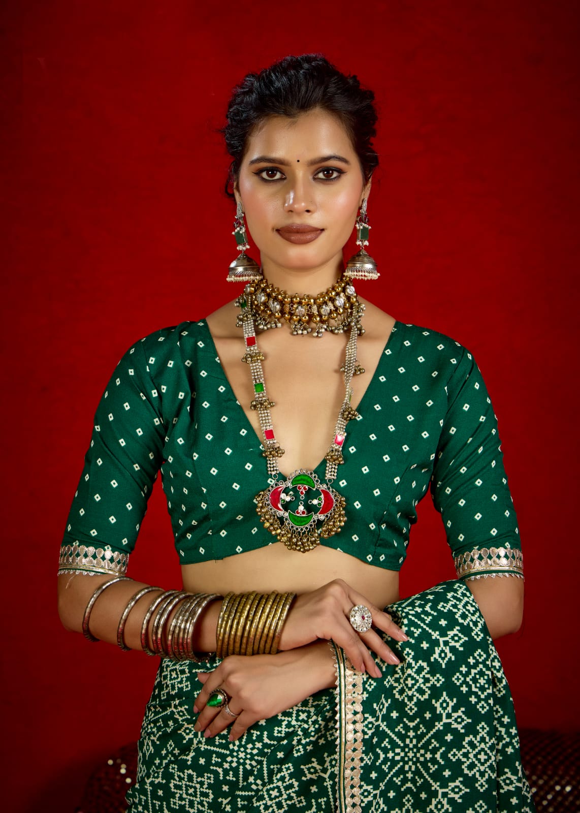 By New Arrival Modal Silk Ajrakh Style With Gotapatti Work Saree