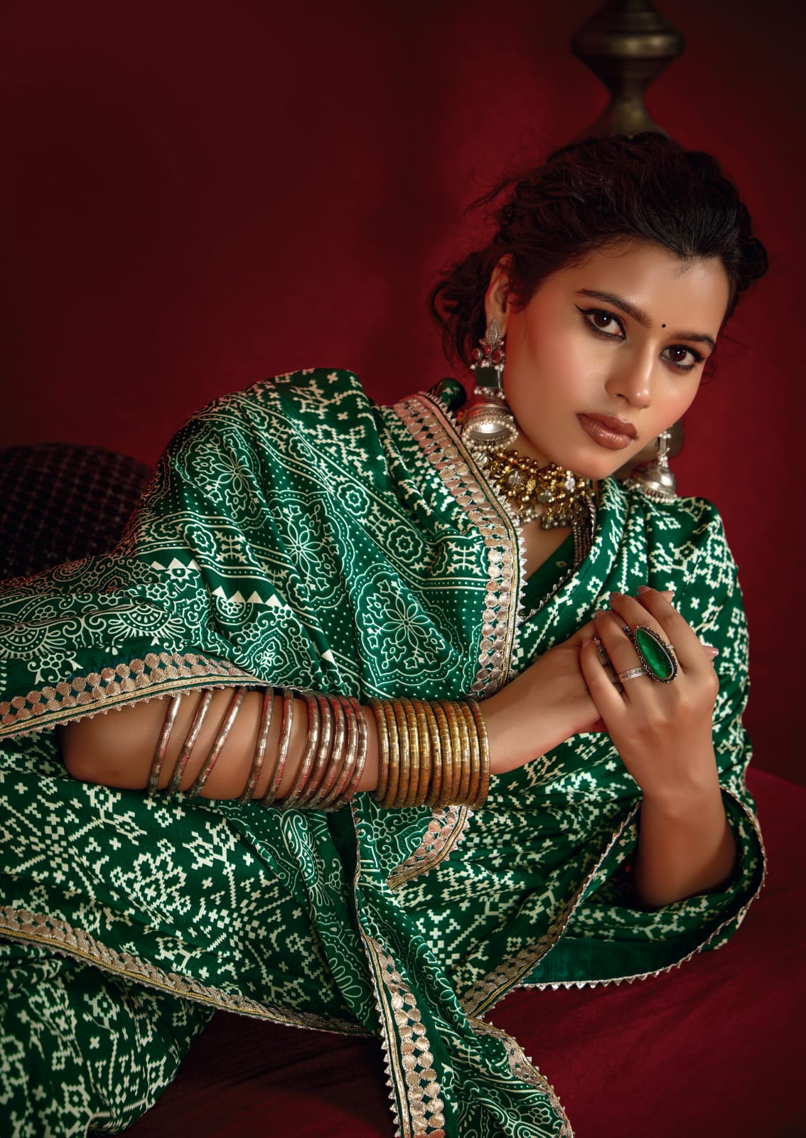 By New Arrival Modal Silk Ajrakh Style With Gotapatti Work Saree