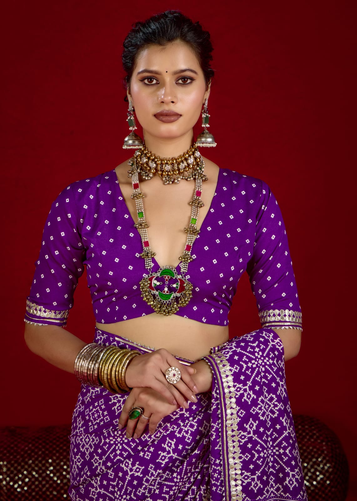 By New Arrival Modal Silk Ajrakh Style With Gotapatti Work Saree