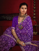 By New Arrival Modal Silk Ajrakh Style With Gotapatti Work Saree
