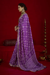 By New Arrival Modal Silk Ajrakh Style With Gotapatti Work Saree