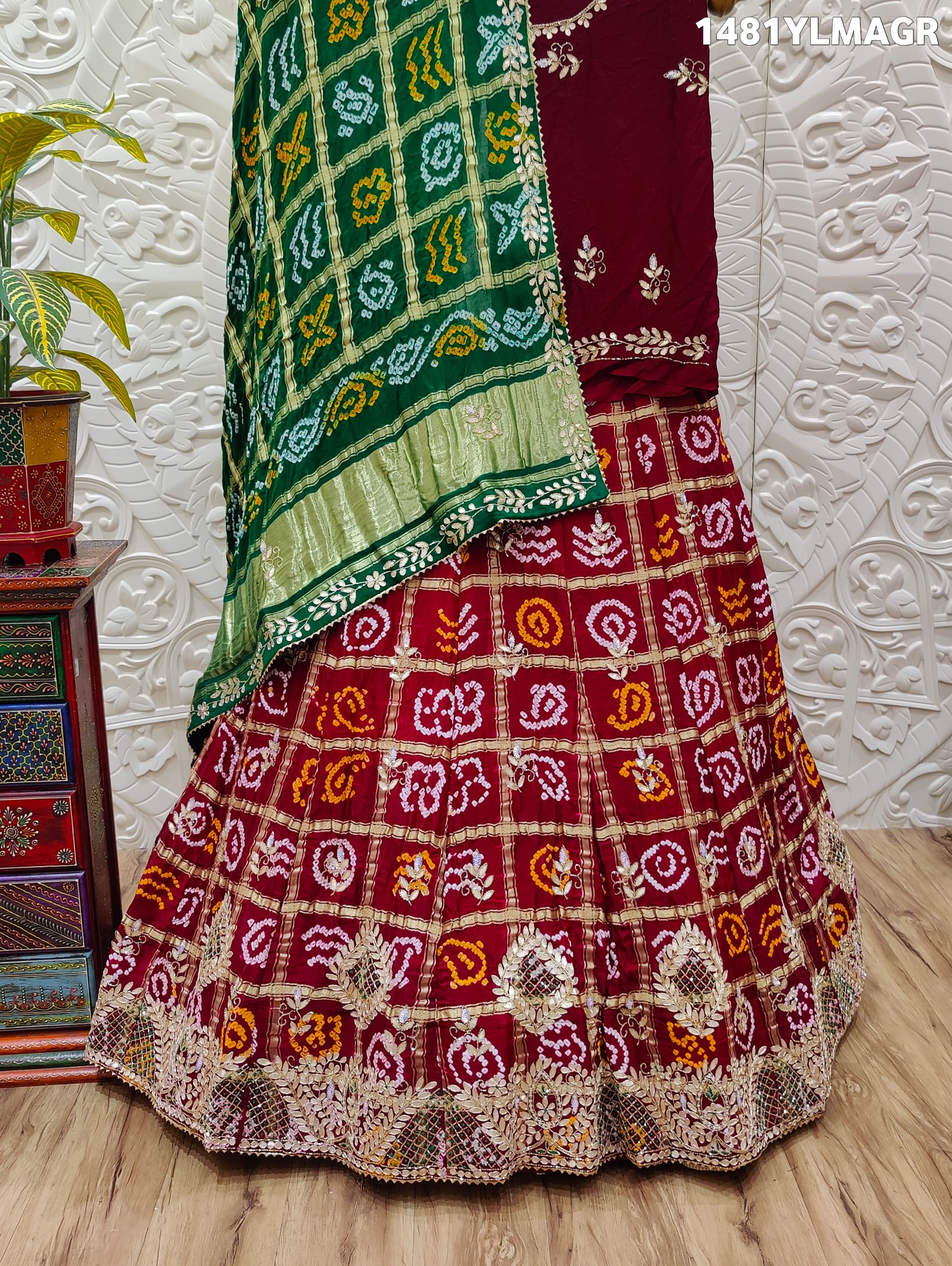 Gaji silk bandhani Style With GotaPatti work Lehanga