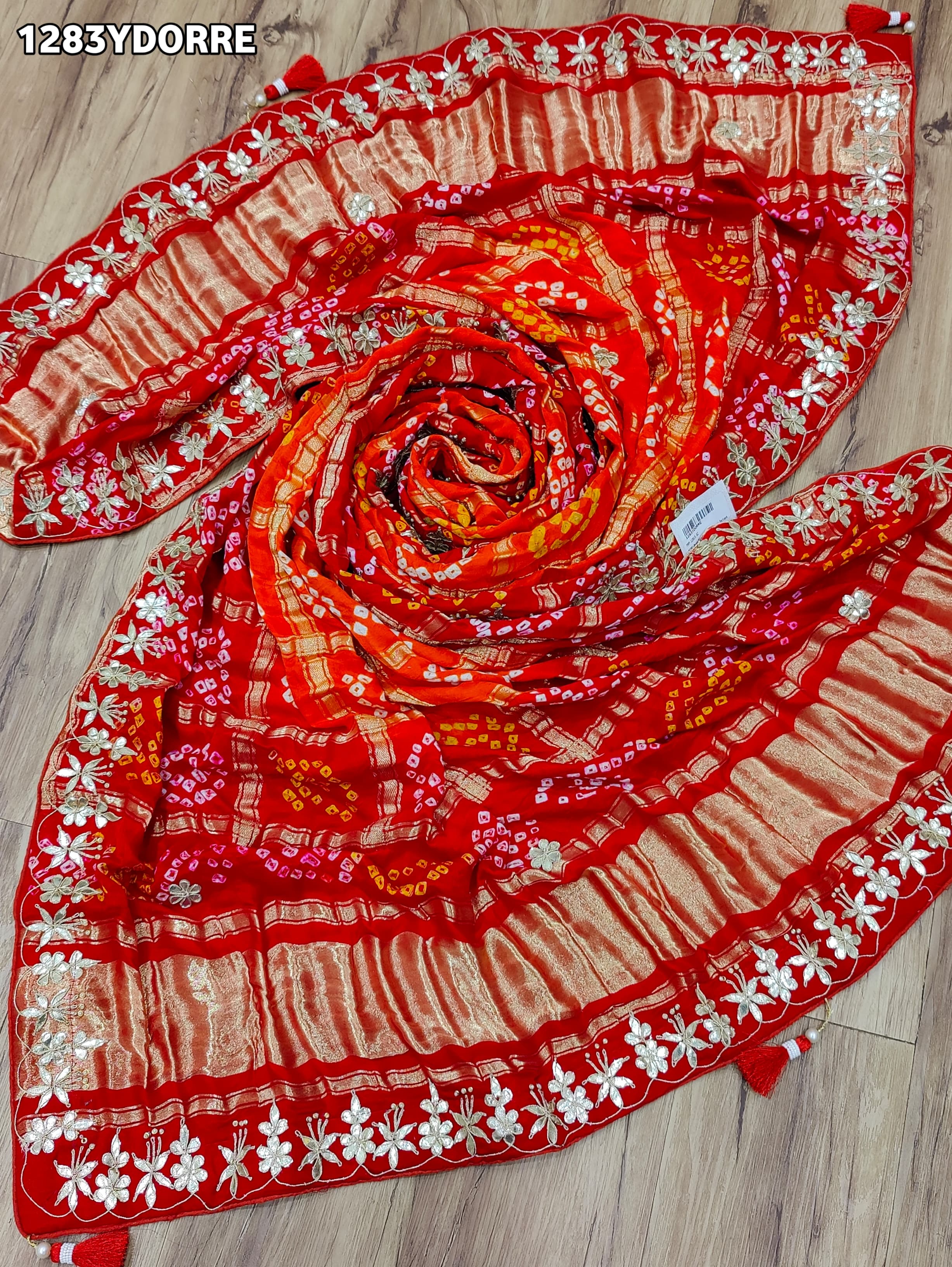 KcPc New Pure Gaji Silk Bandhani Gotapatti Designer Jaipuri Traditional Dupatta SATISH