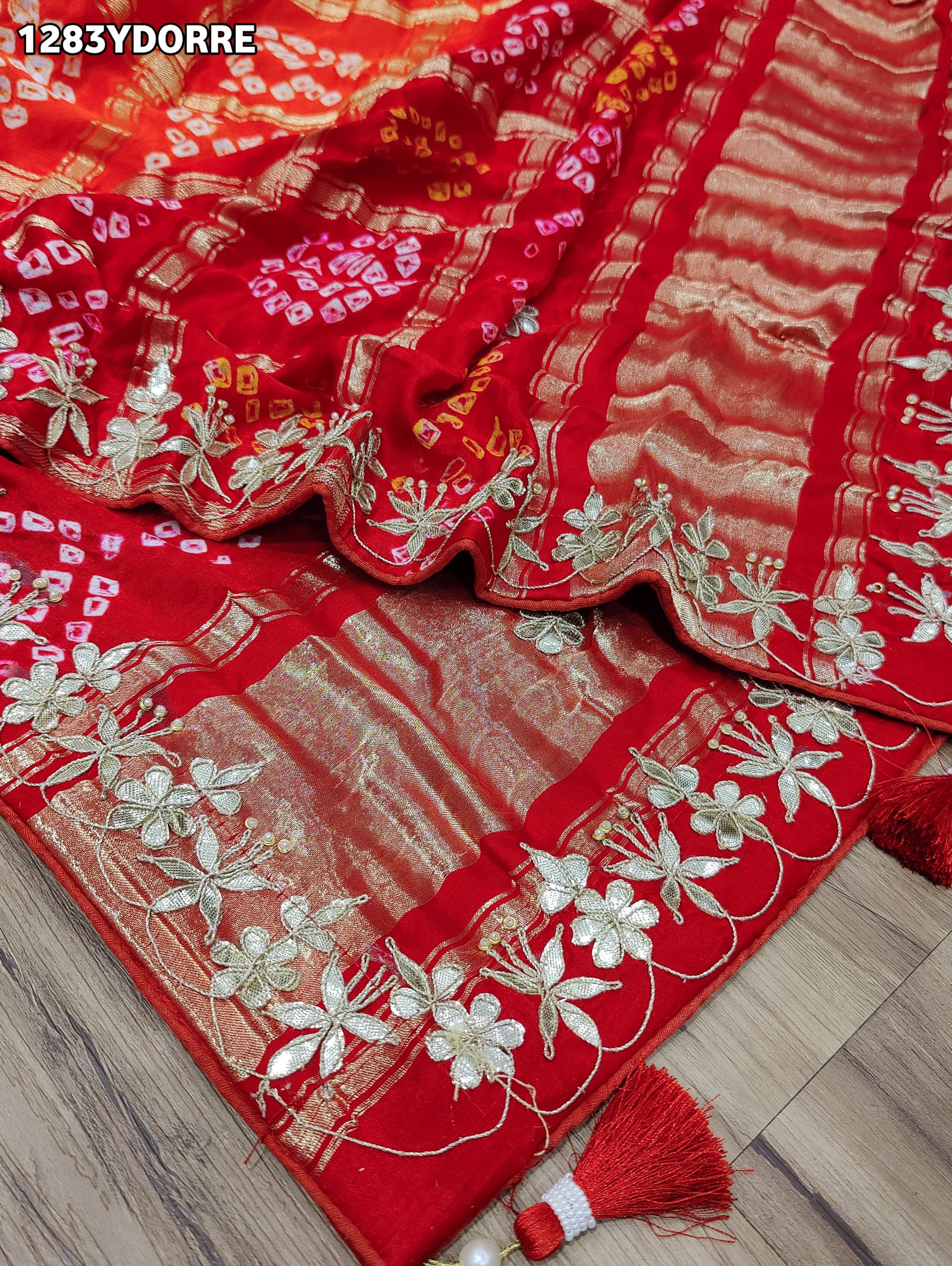 KcPc New Pure Gaji Silk Bandhani Gotapatti Designer Jaipuri Traditional Dupatta SATISH