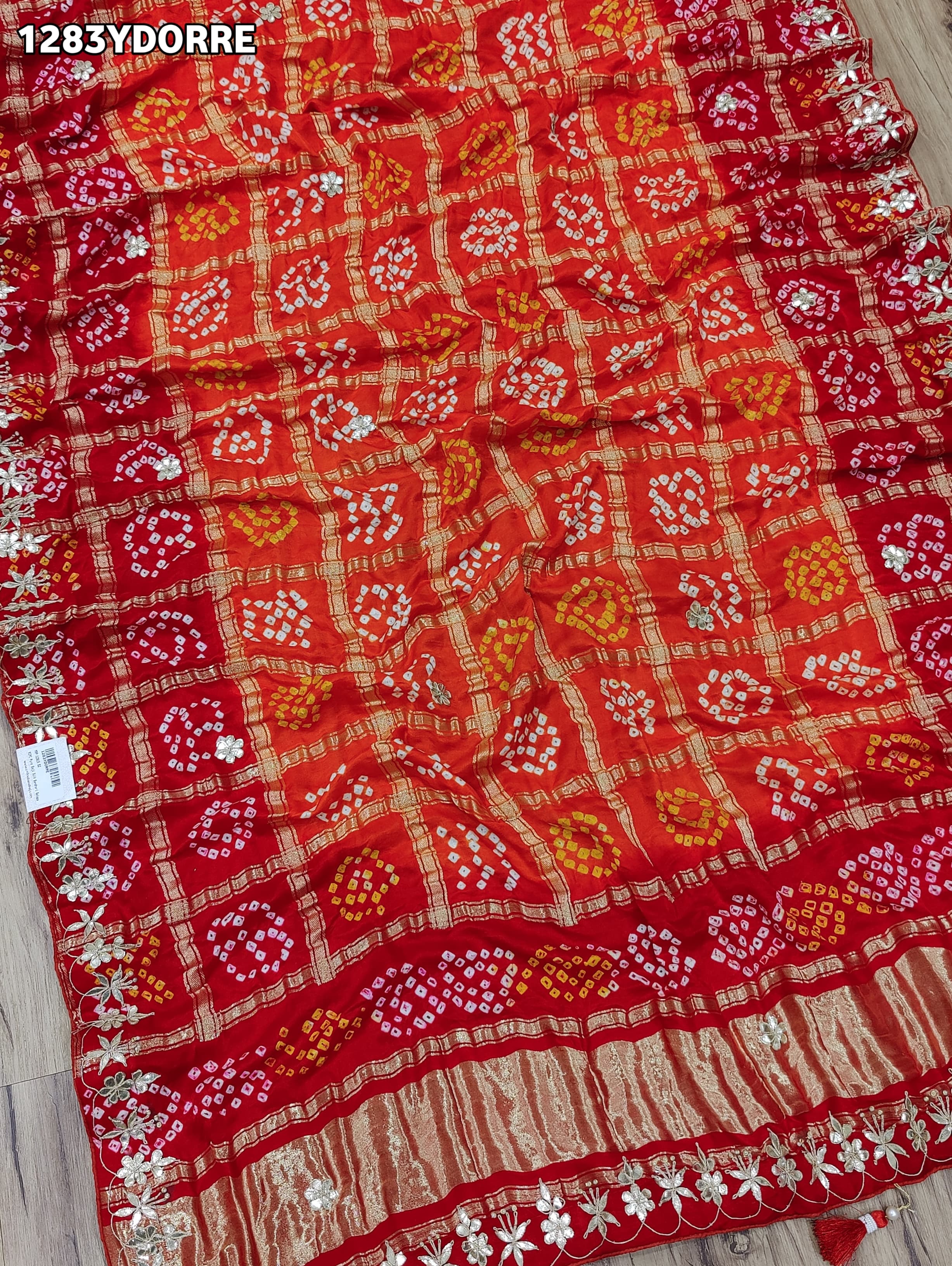 KcPc New Pure Gaji Silk Bandhani Gotapatti Designer Jaipuri Traditional Dupatta SATISH