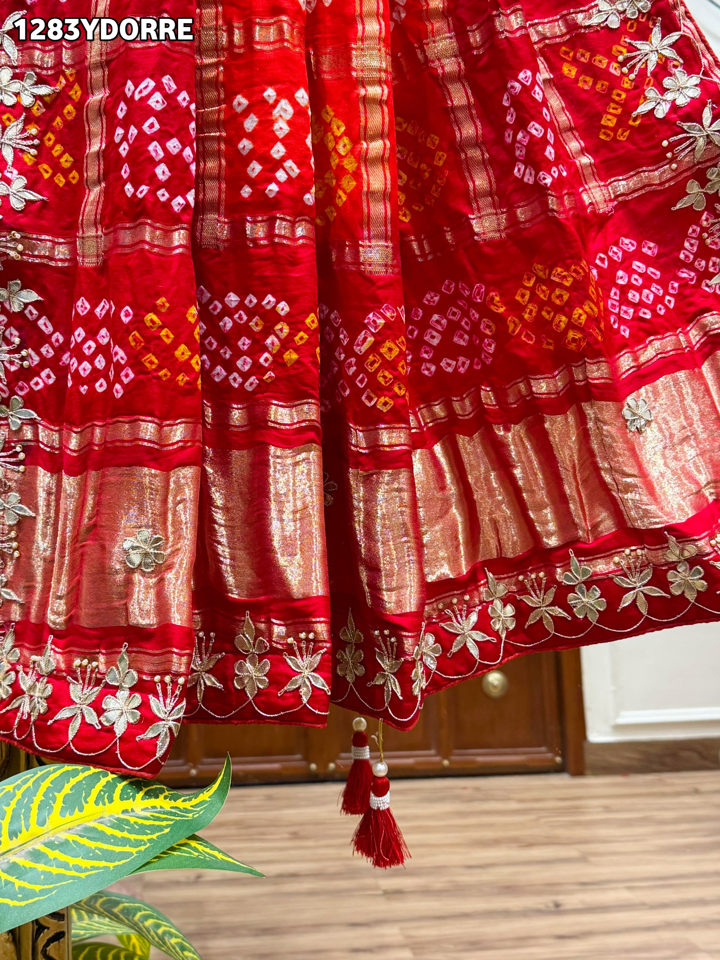 KcPc New Pure Gaji Silk Bandhani Gotapatti Designer Jaipuri Traditional Dupatta SATISH