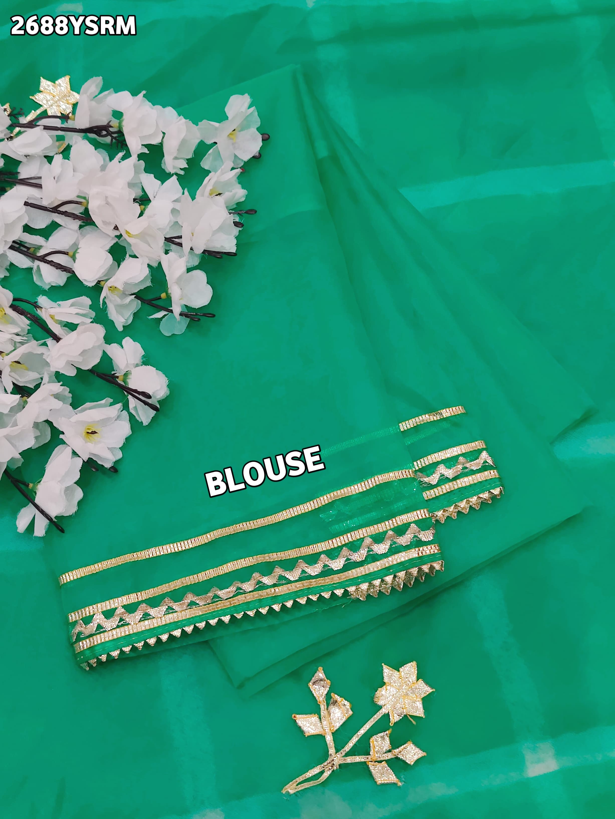Teal sareewith Silverpatterns Organza Leheriya Style With Gotapatti Work