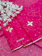 Pink saree with gold patterns Chiffon Bandhani Style With Gotapatti Work Saree