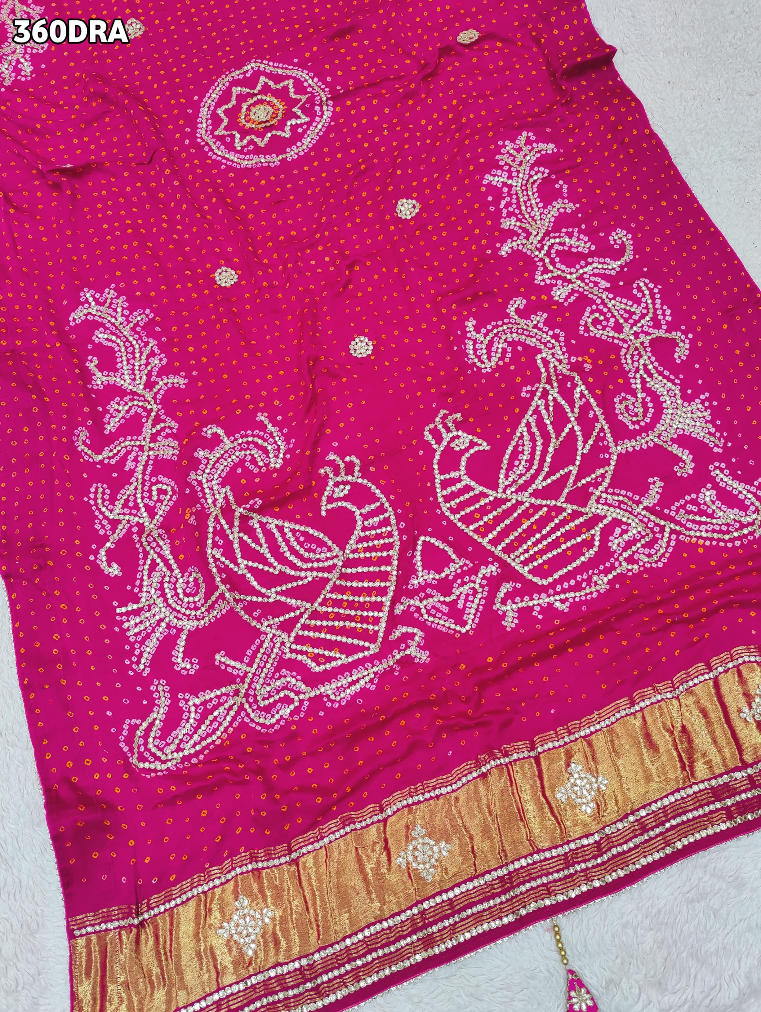 KcPc New Pure Gaji Silk Bandhani Ghatchola Gotapatti Work Bridal Style Dupatta