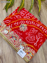 By New Gaji Silk Bandhani Style With Zardoji Work Odhna