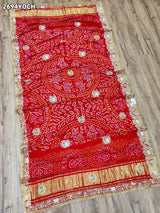 By New Gaji Silk Bandhani Style With Zardoji Work Odhna