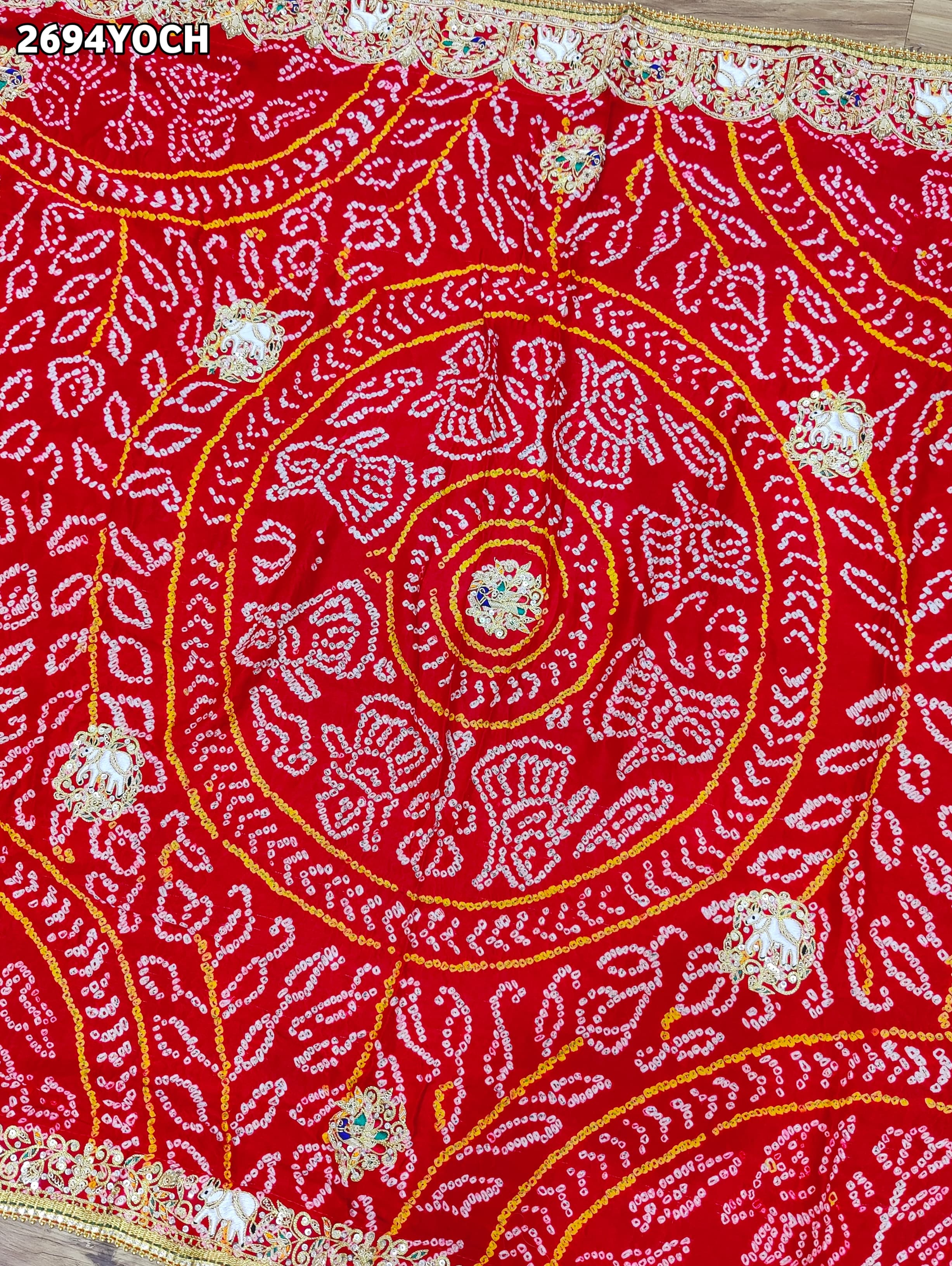 By New Gaji Silk Bandhani Style With Zardoji Work Odhna