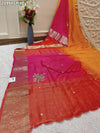 A orange and pink colour saree with floral zardozi work and Banarasi style