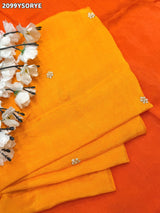 By Orange saree with gold border and floral embroidery