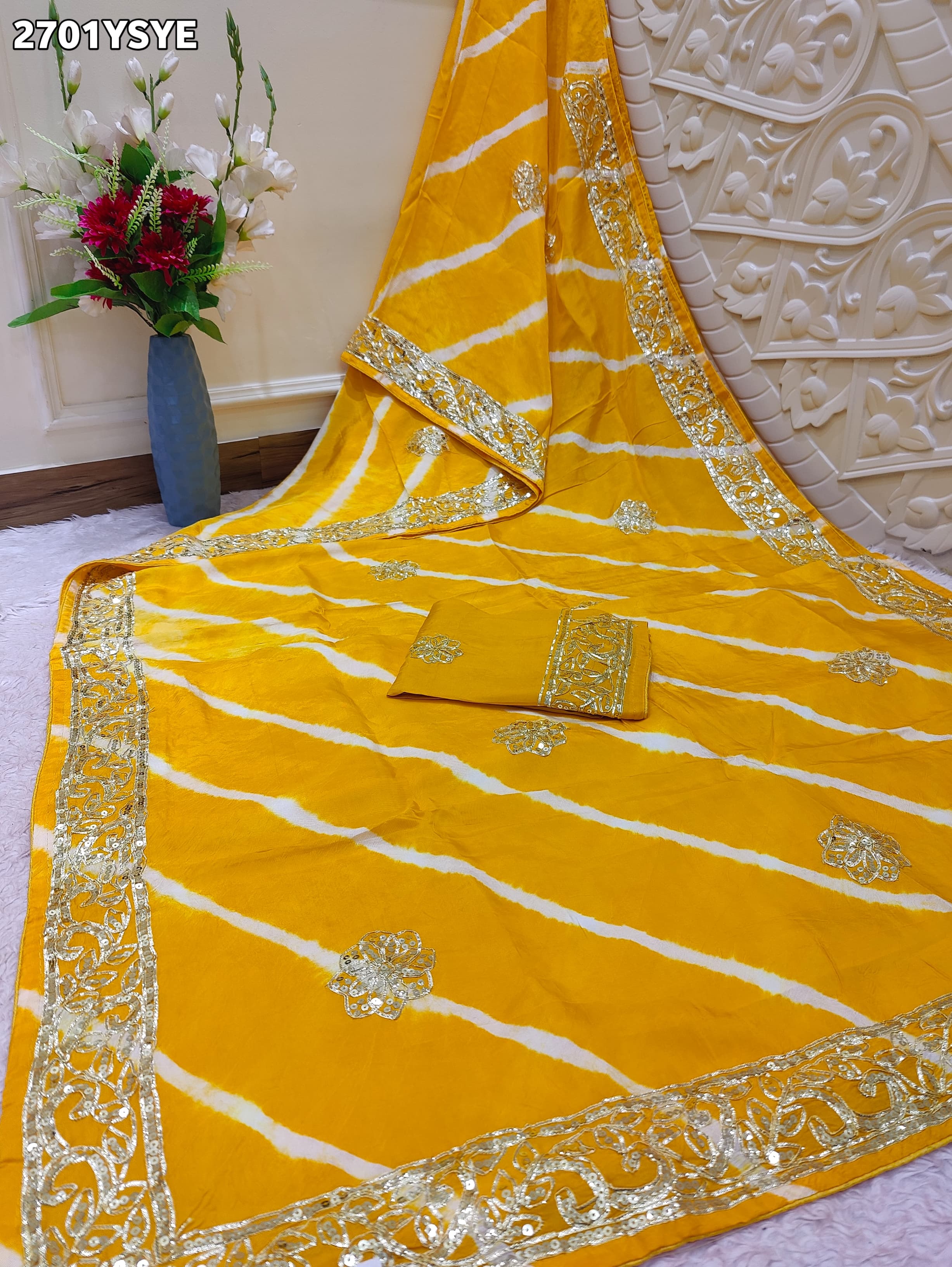 By New Latest Leheriya Style With Gotapatti Work Saree