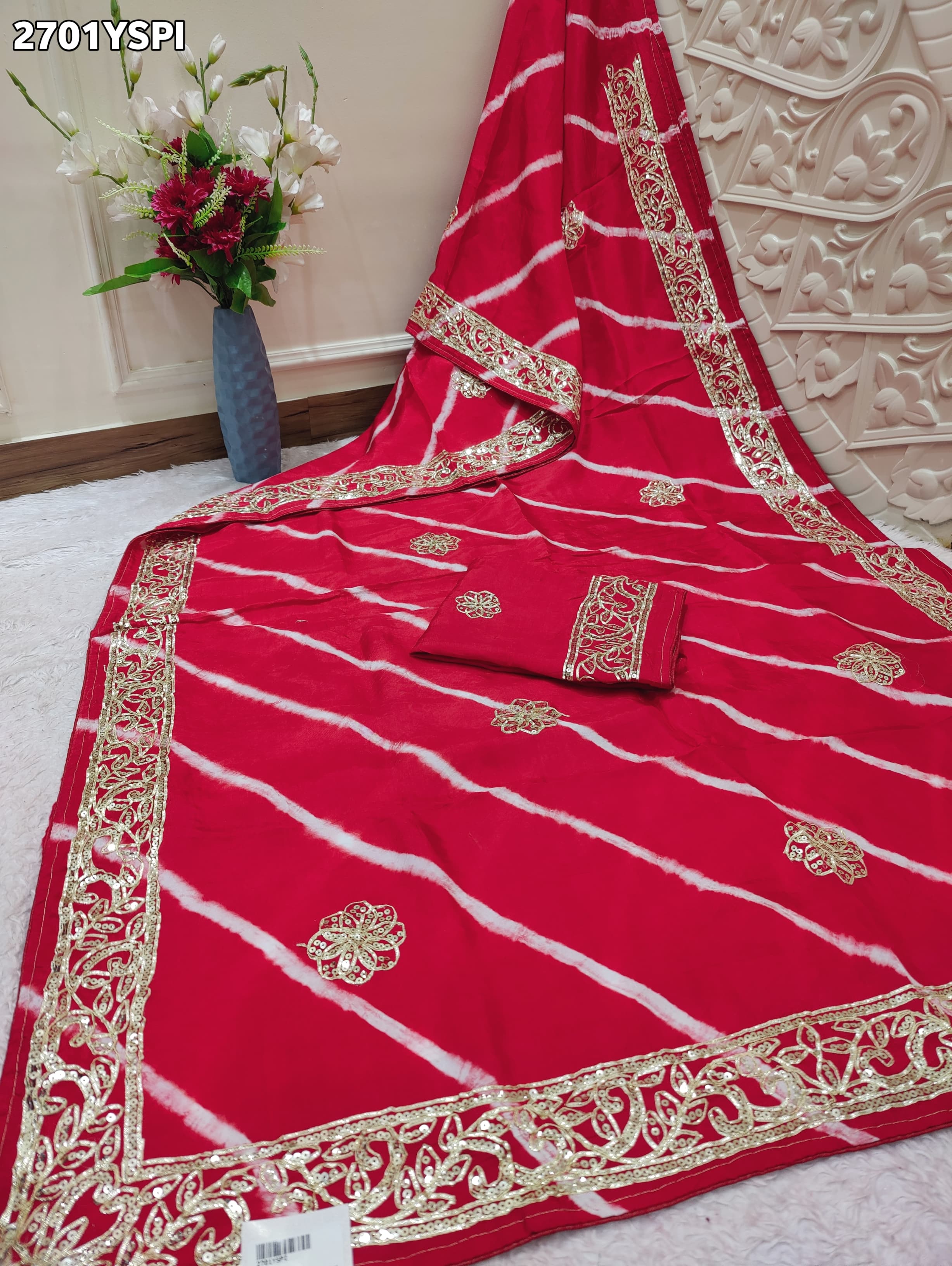 By New Latest Leheriya Style With Gotapatti Work Saree