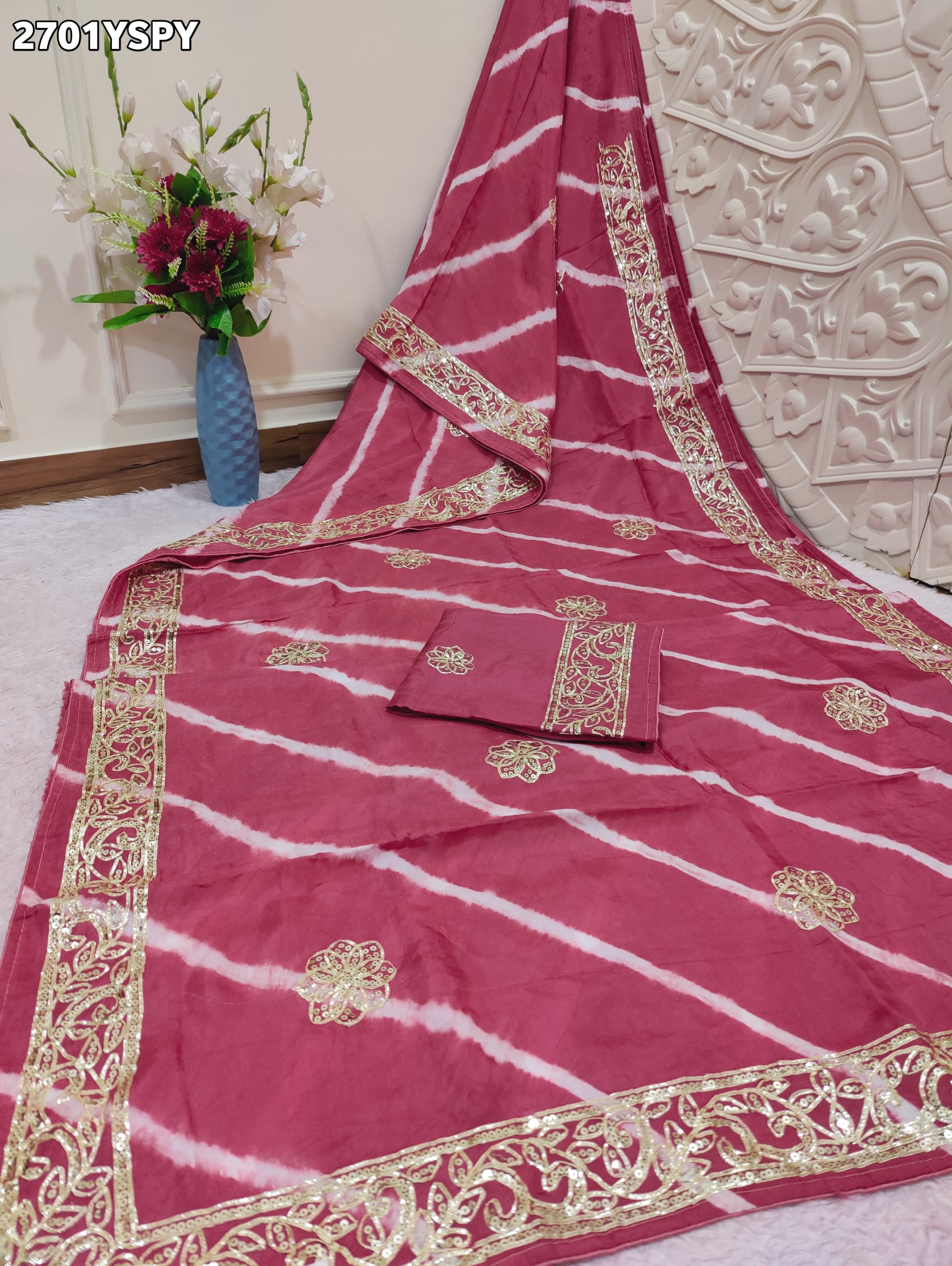 By New Latest Leheriya Style With Gotapatti Work Saree