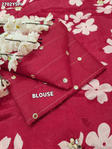 A pink floral saree with white pattern Printed Crepe Silk with Embroidered Mirror Work