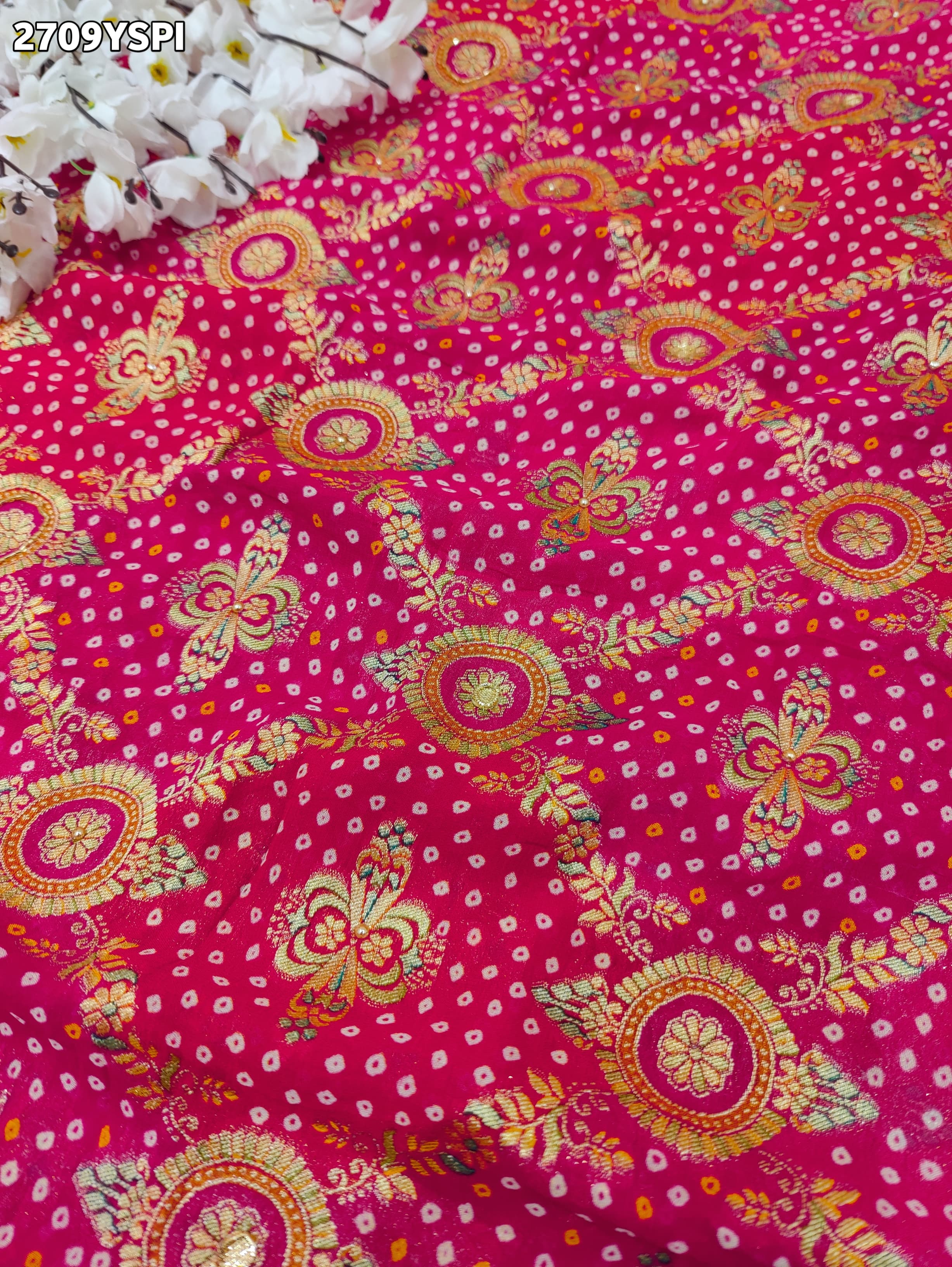 Pink and gold embroideredGeorgette Traditional Style With Cutdana Work Saree