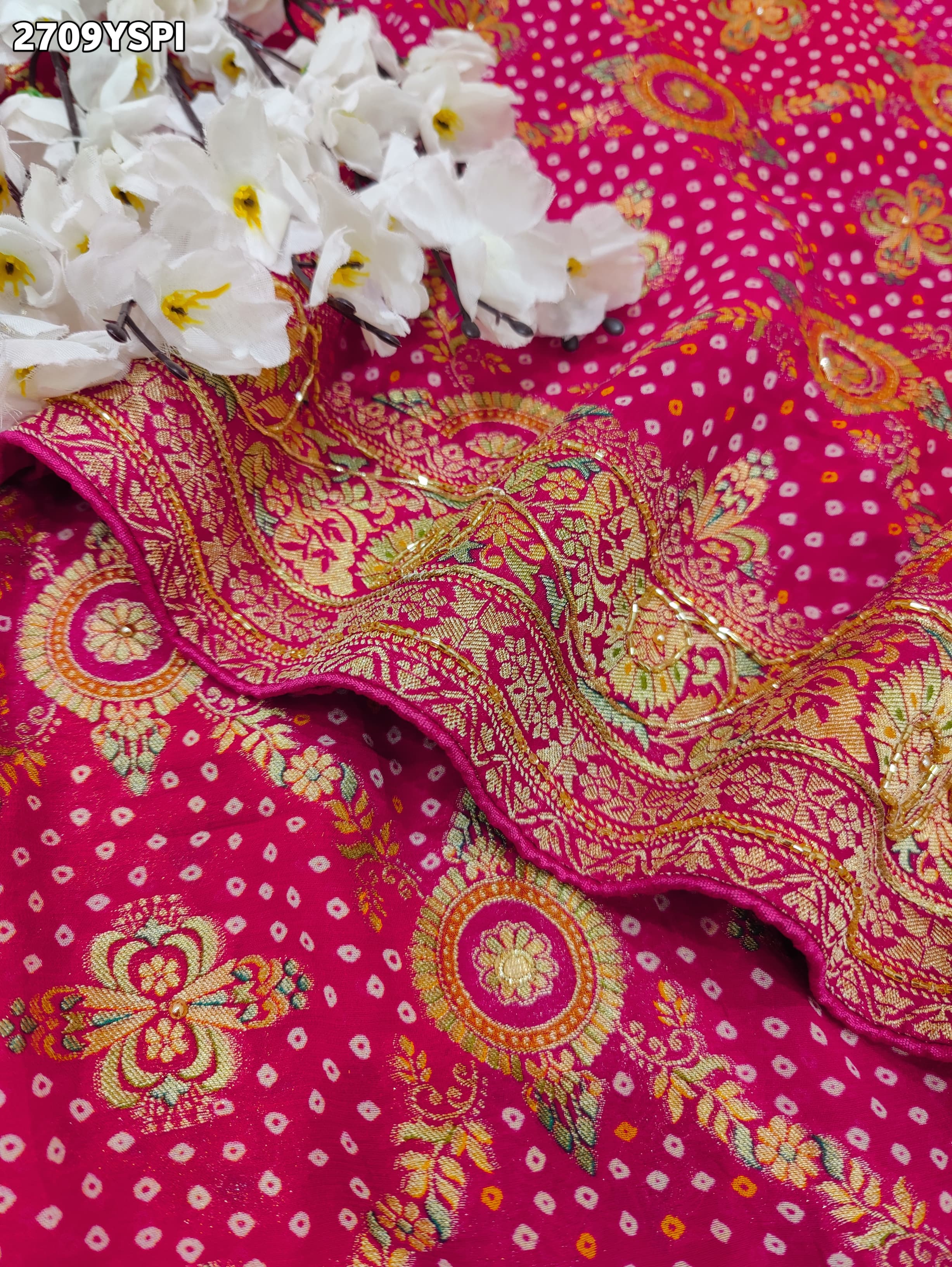 Pink and gold embroideredGeorgette Traditional Style With Cutdana Work Saree
