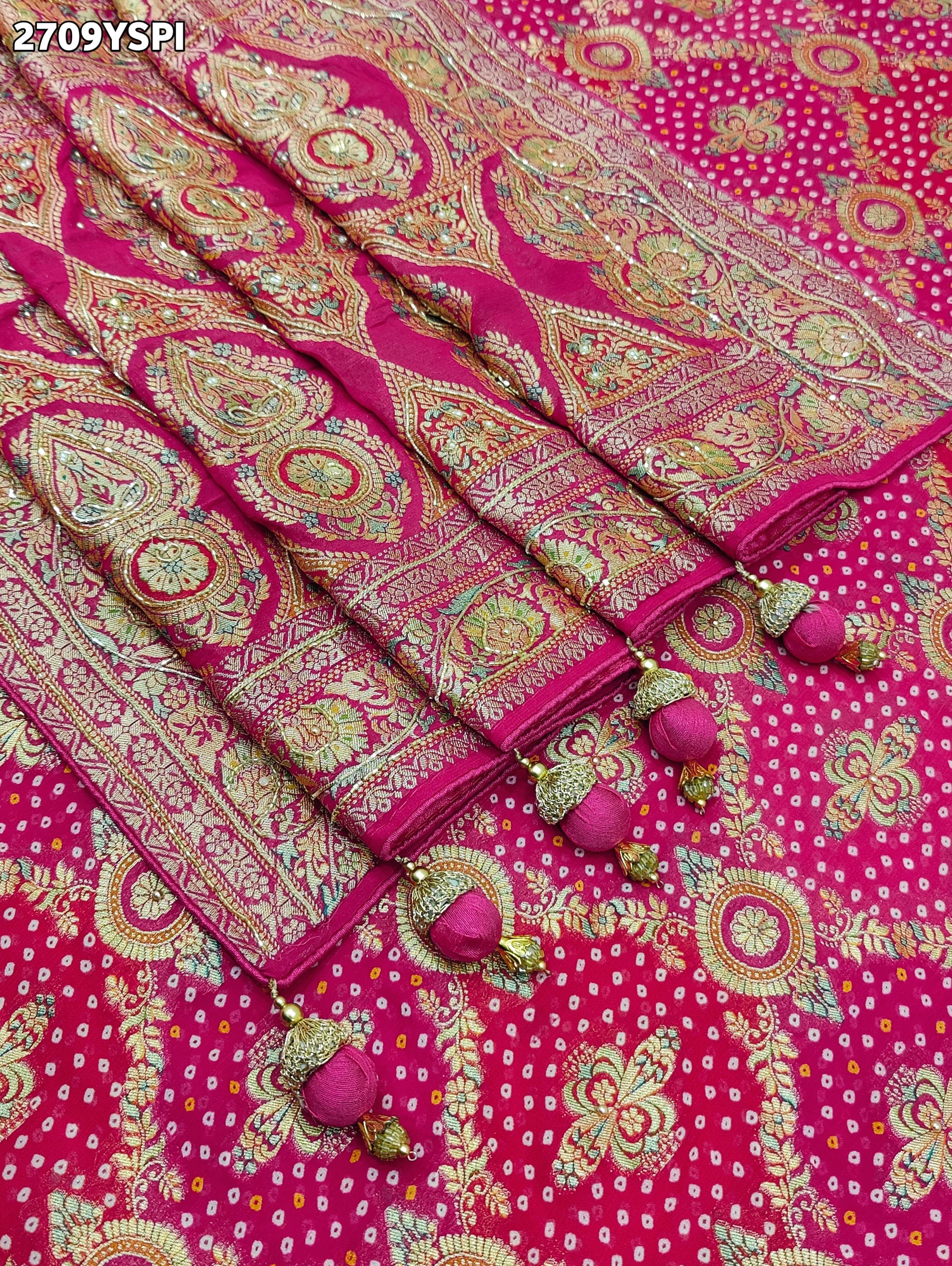 Pink and gold embroideredGeorgette Traditional Style With Cutdana Work Saree