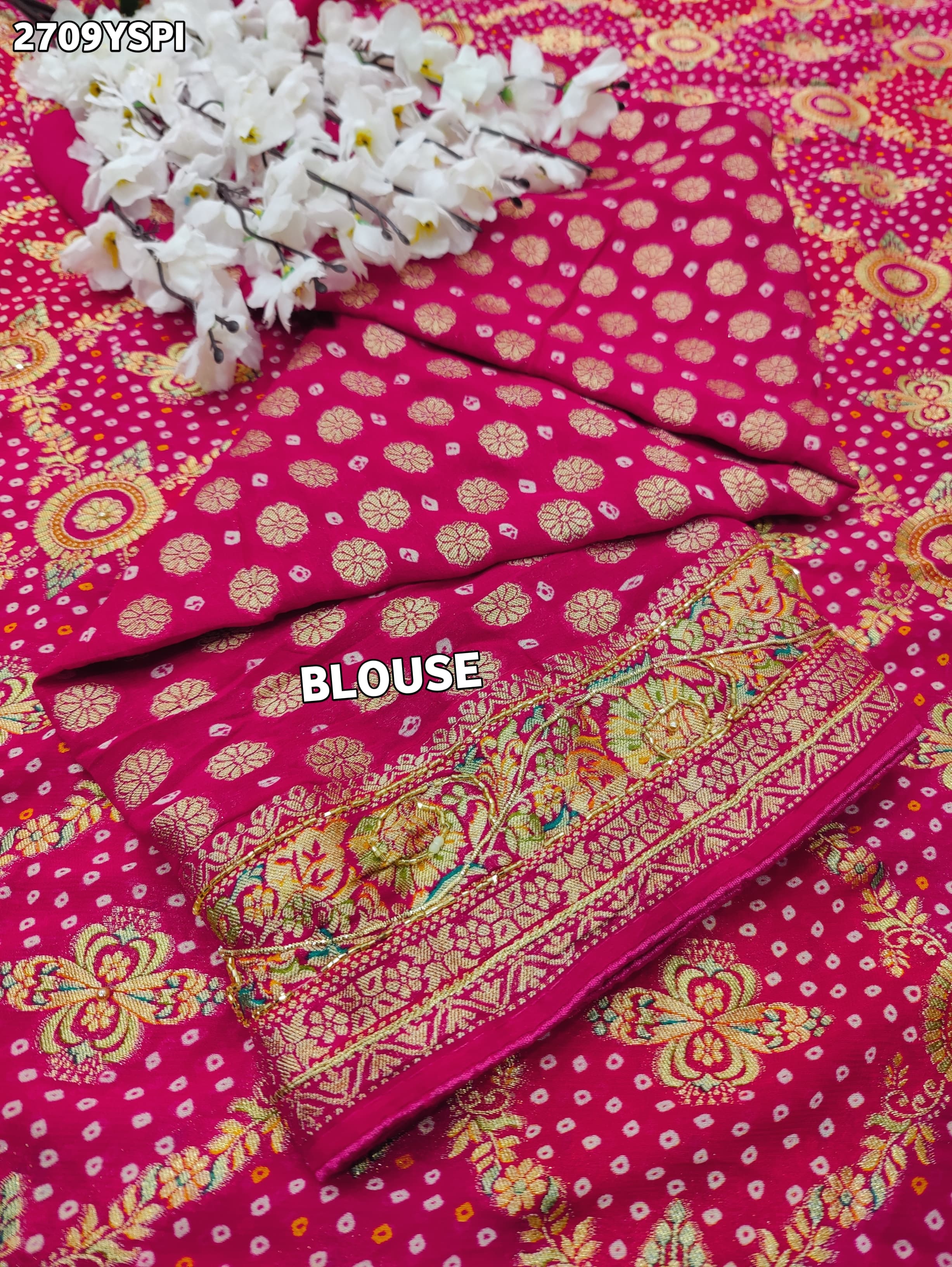 Pink and gold embroideredGeorgette Traditional Style With Cutdana Work Saree