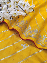 By Yellow saree with silver embroiderySilk Leheriya Style for festive