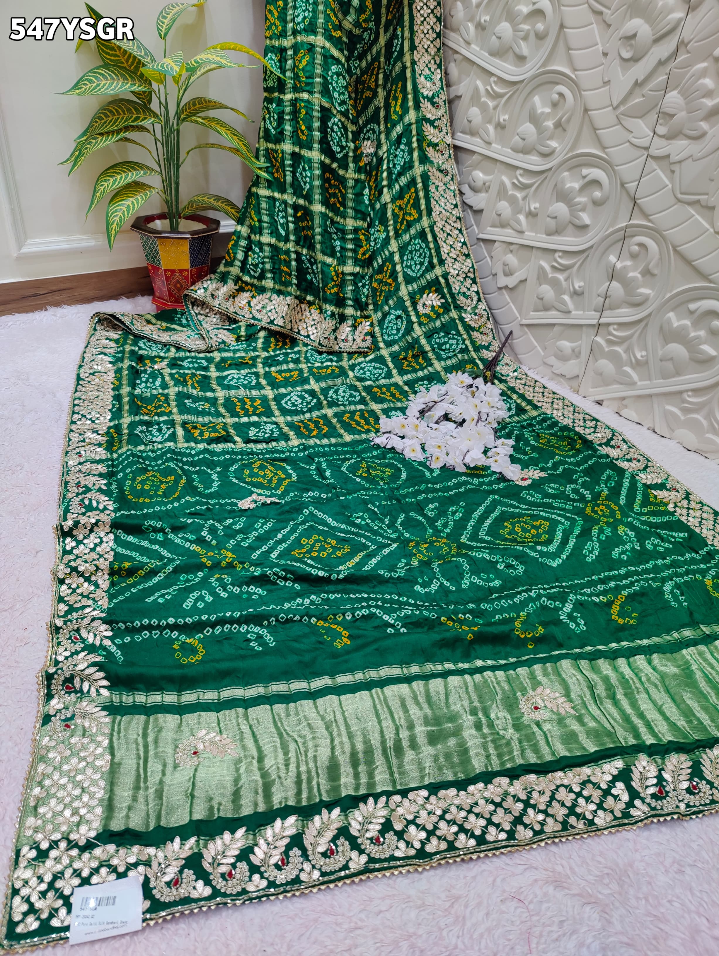 By New Bandhani Saree With GotaPatti Hand Work