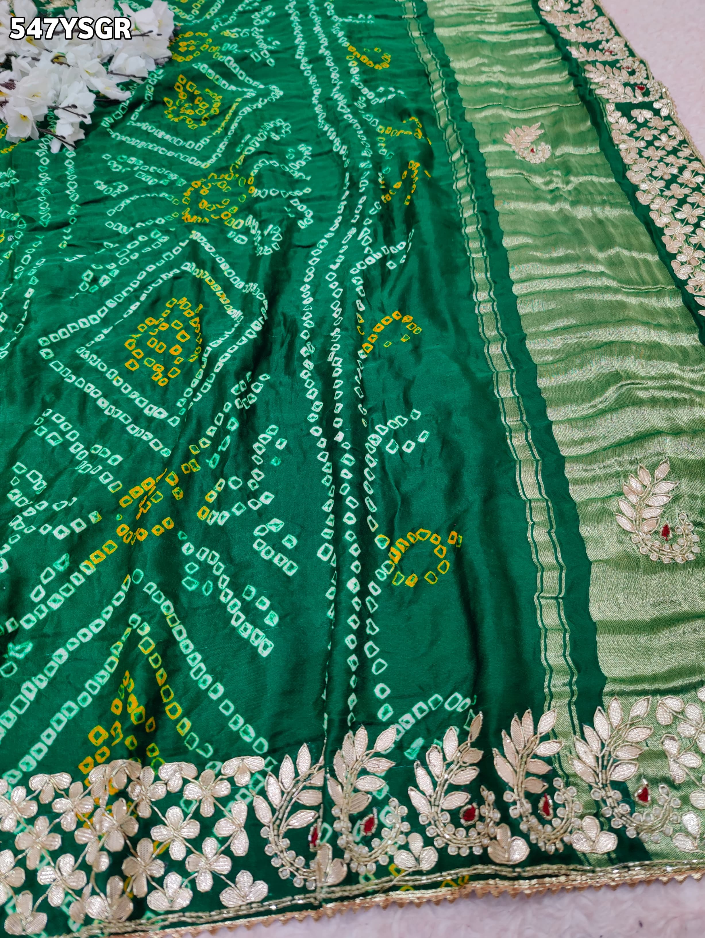 By New Bandhani Saree With GotaPatti Hand Work