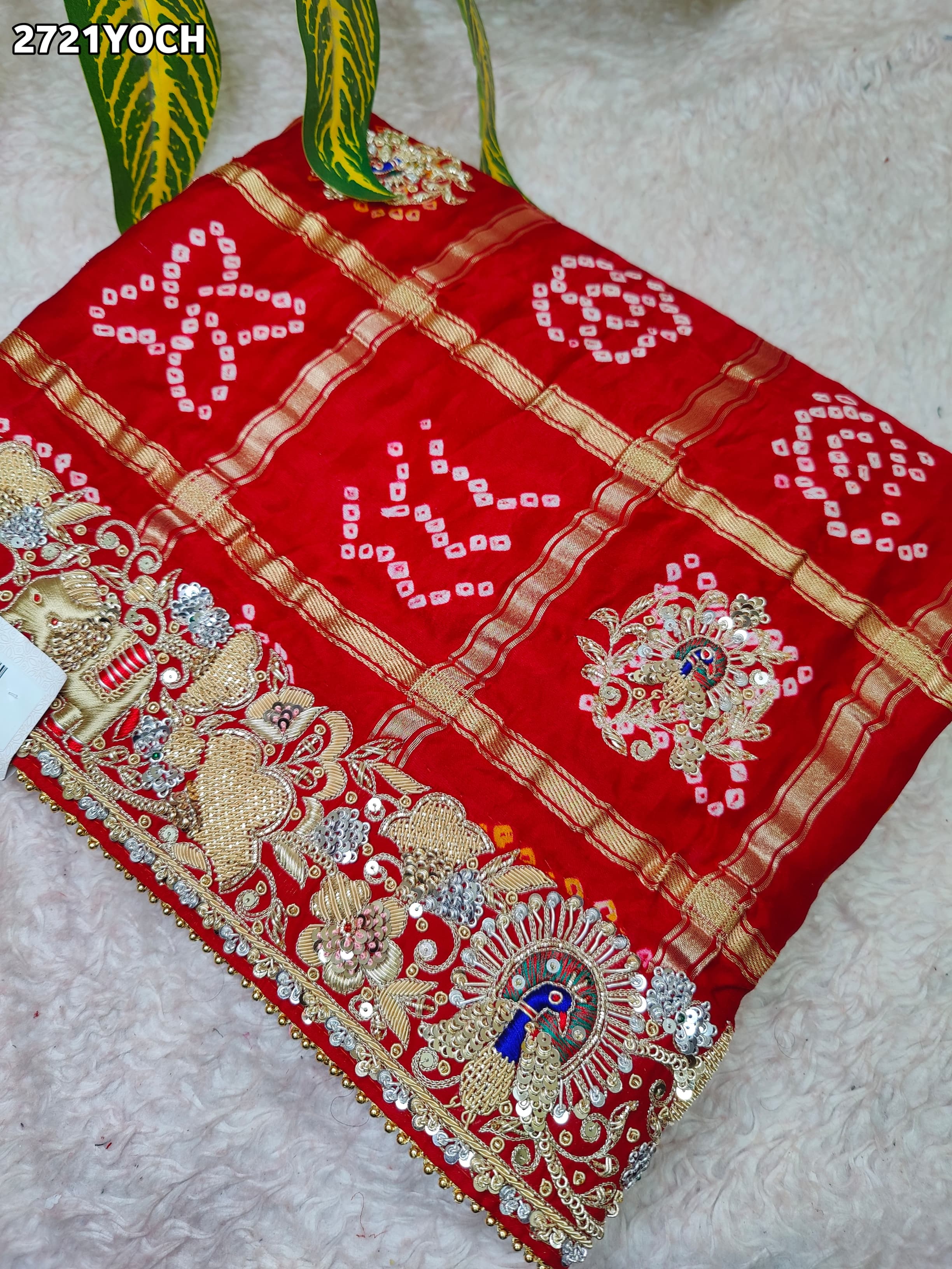 By New Gaji silk Bandhani Style With Zardoji Work Odhna