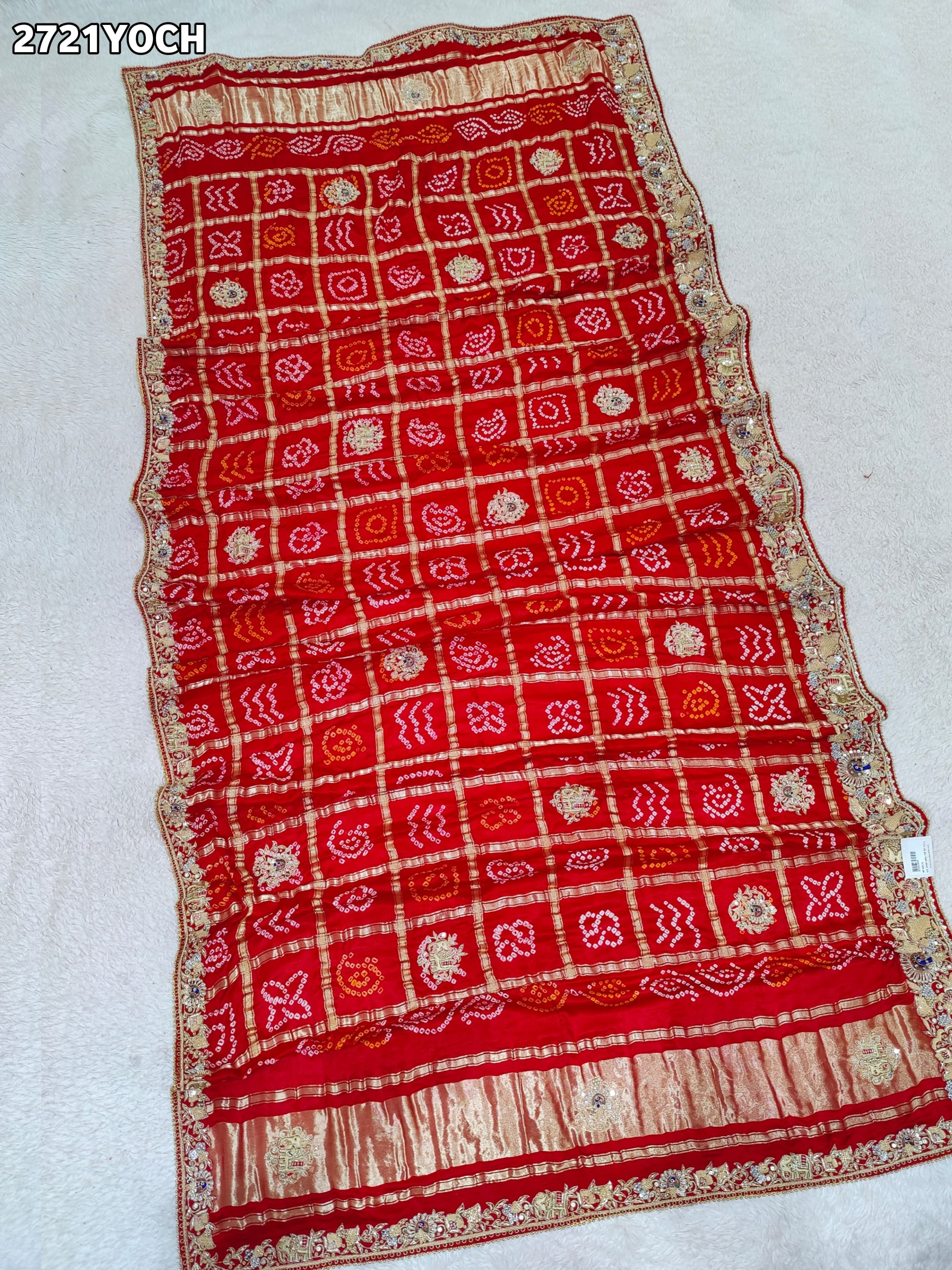 By New Gaji silk Bandhani Style With Zardoji Work Odhna