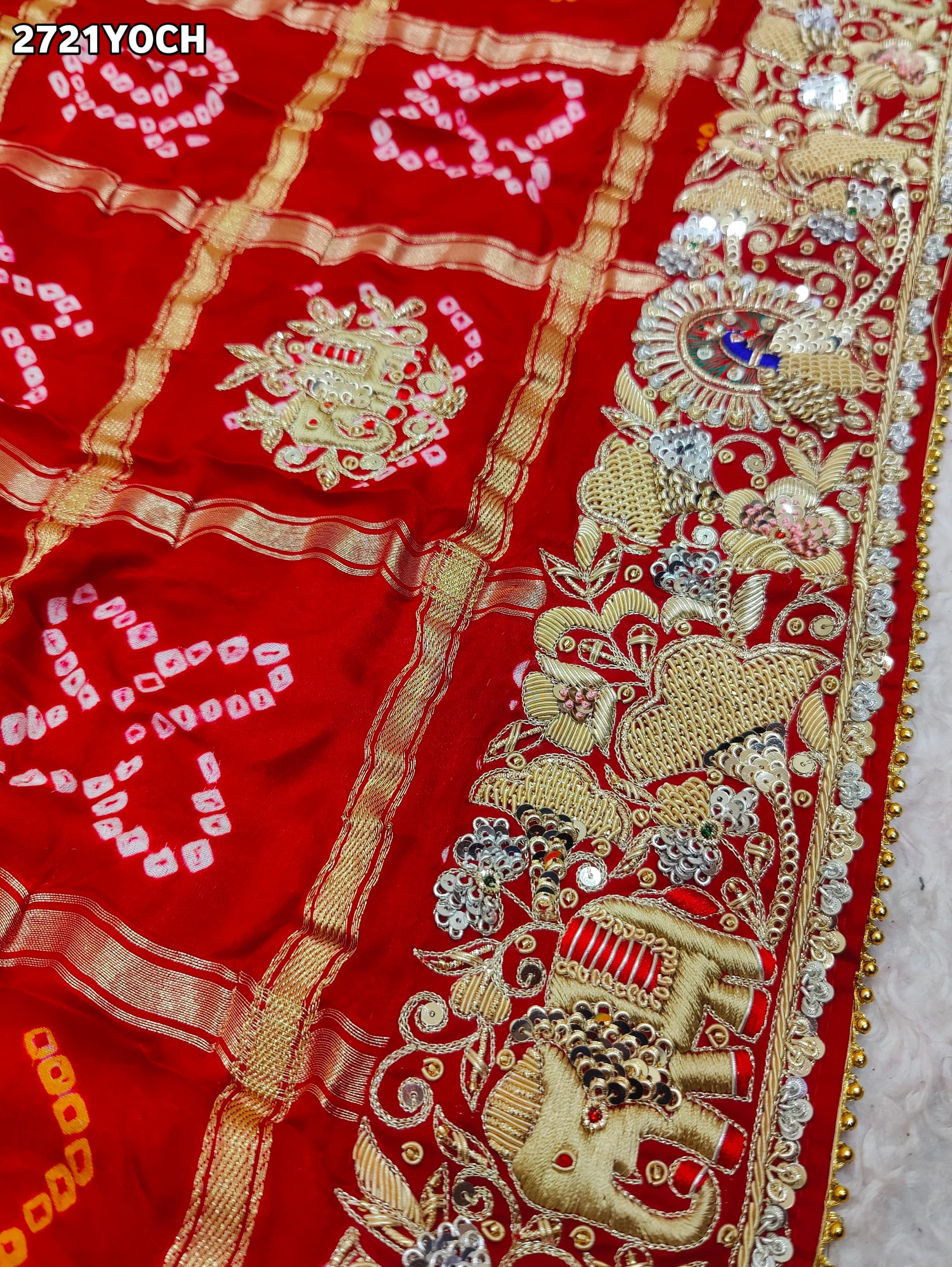 By New Gaji silk Bandhani Style With Zardoji Work Odhna